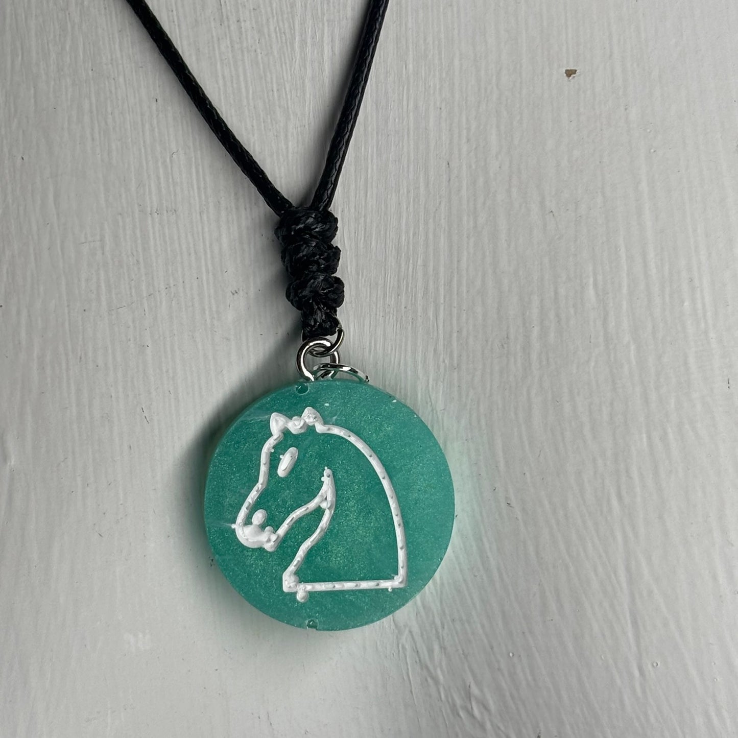 Aqua Knight - Handmade Resin Chess Necklace