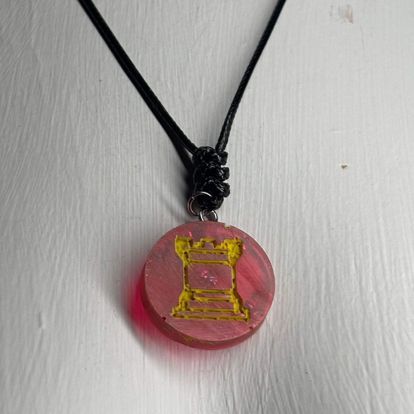 Glitter Red Rook - Handmade Resin Chess Necklace