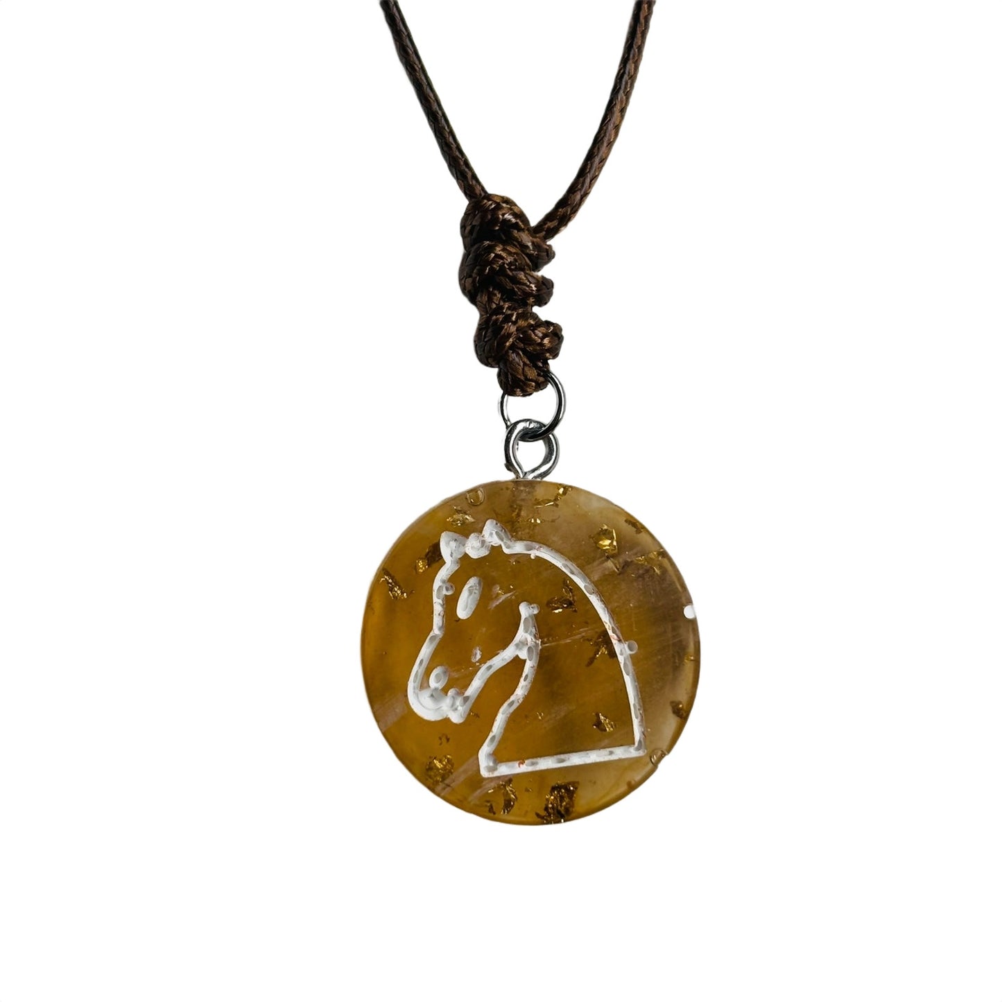 Amber Yellow Knight - Handmade Resin Chess Necklace