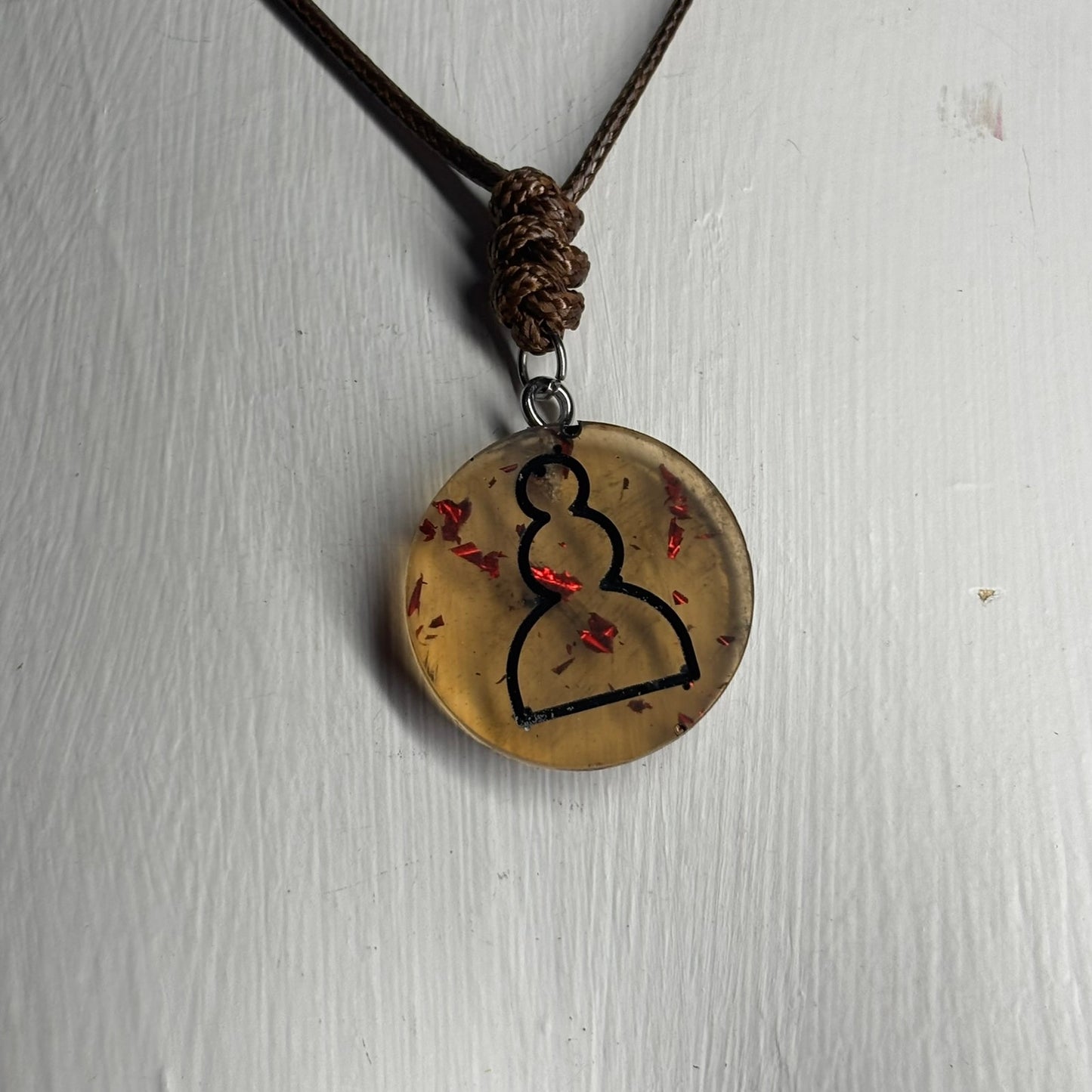 Vintage Amber Pawn - Handmade Resin Chess Necklace