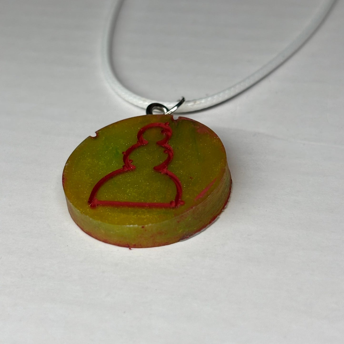Lime Green Red Print Pawn - Handmade Resin Chess Necklace
