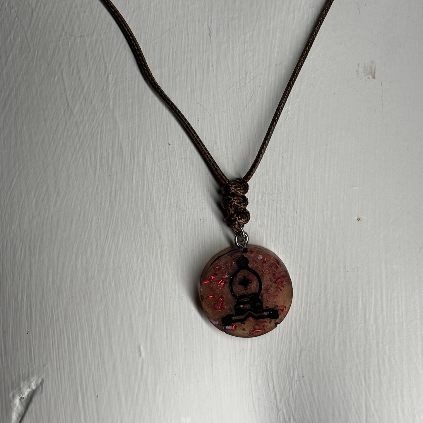 Dark Crystal Orange Bishop - Handmade Resin Chess Necklace