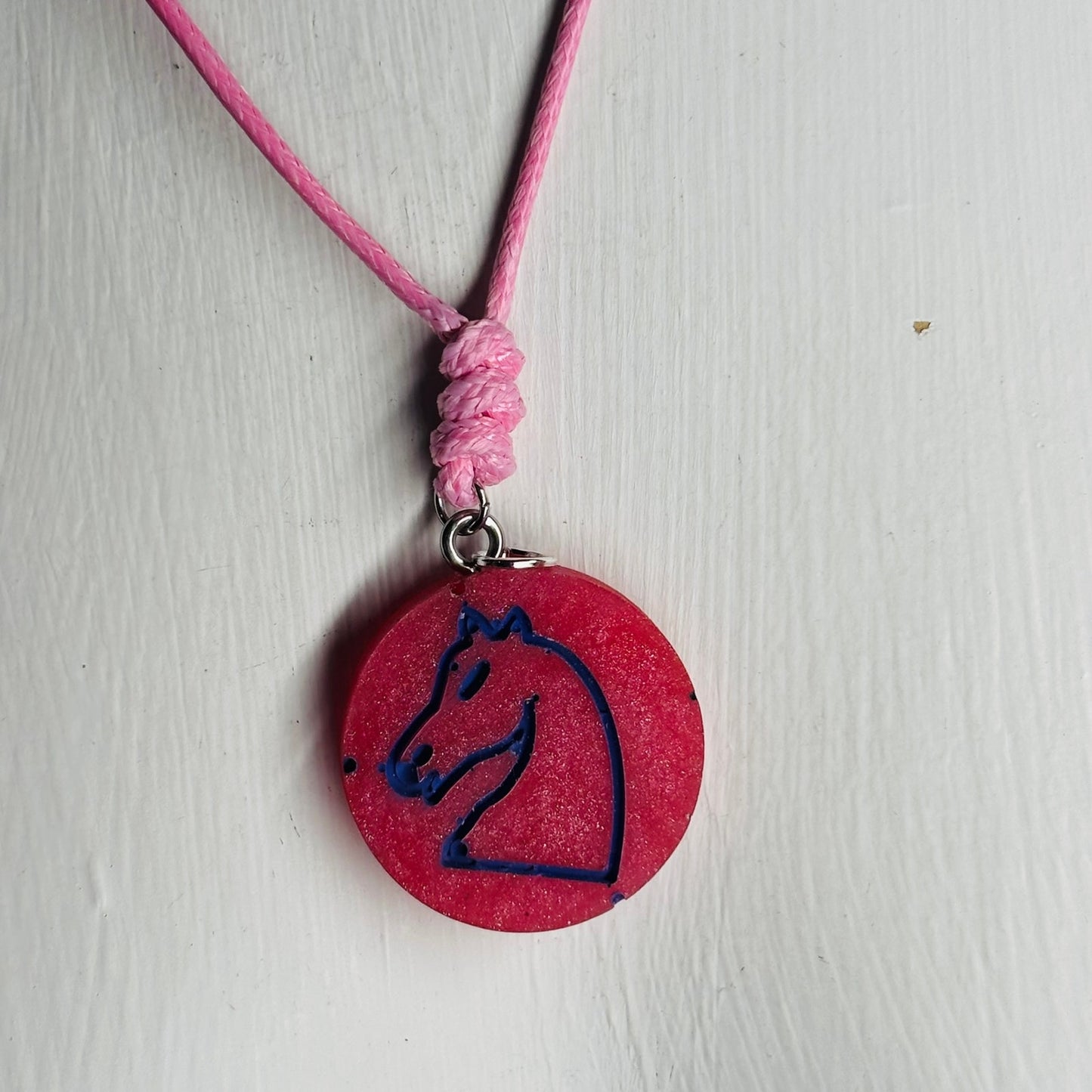 Red & Pink Knight - Handmade Resin Chess Necklace