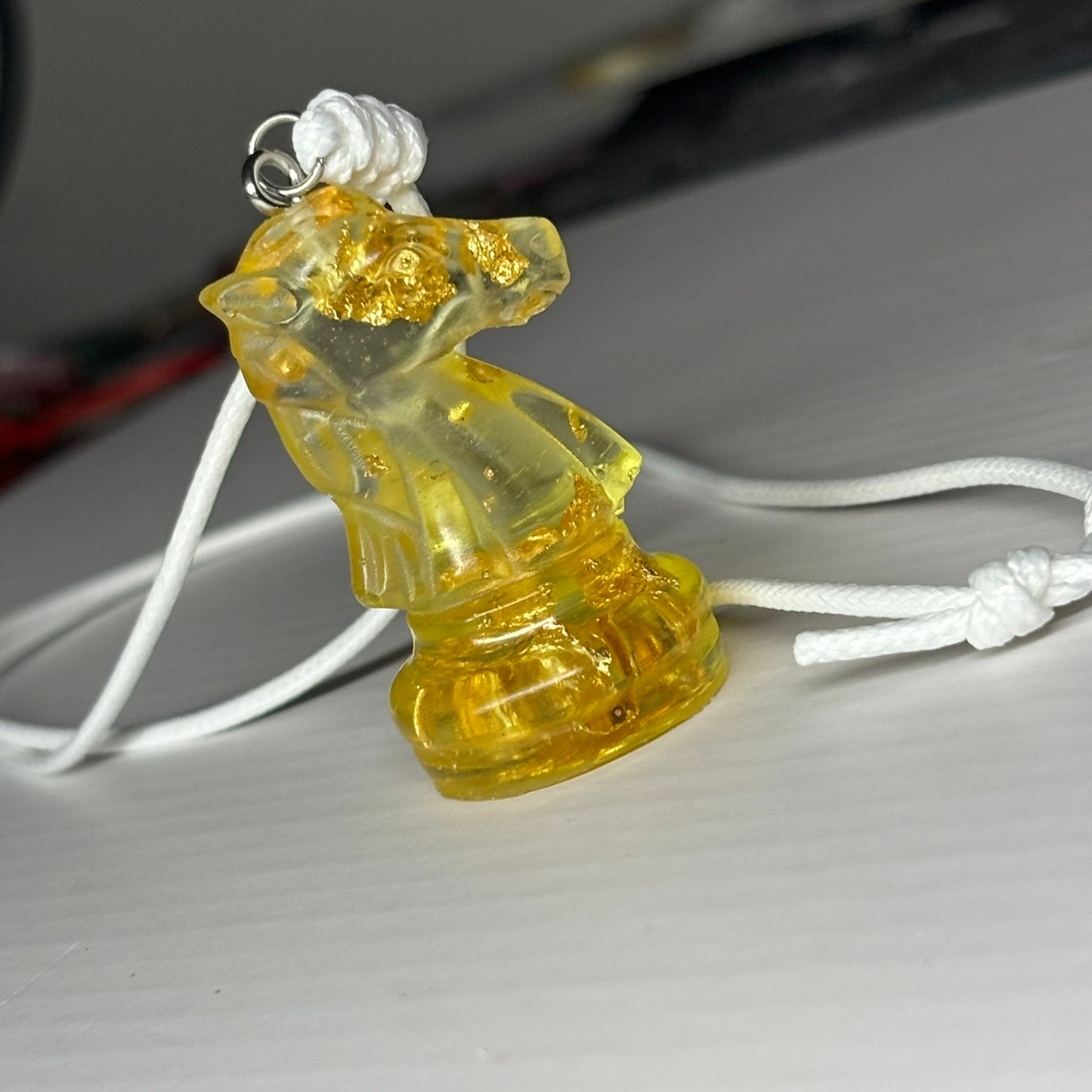 Yellow Crystal Knight - Handmade Resin Chess Necklace