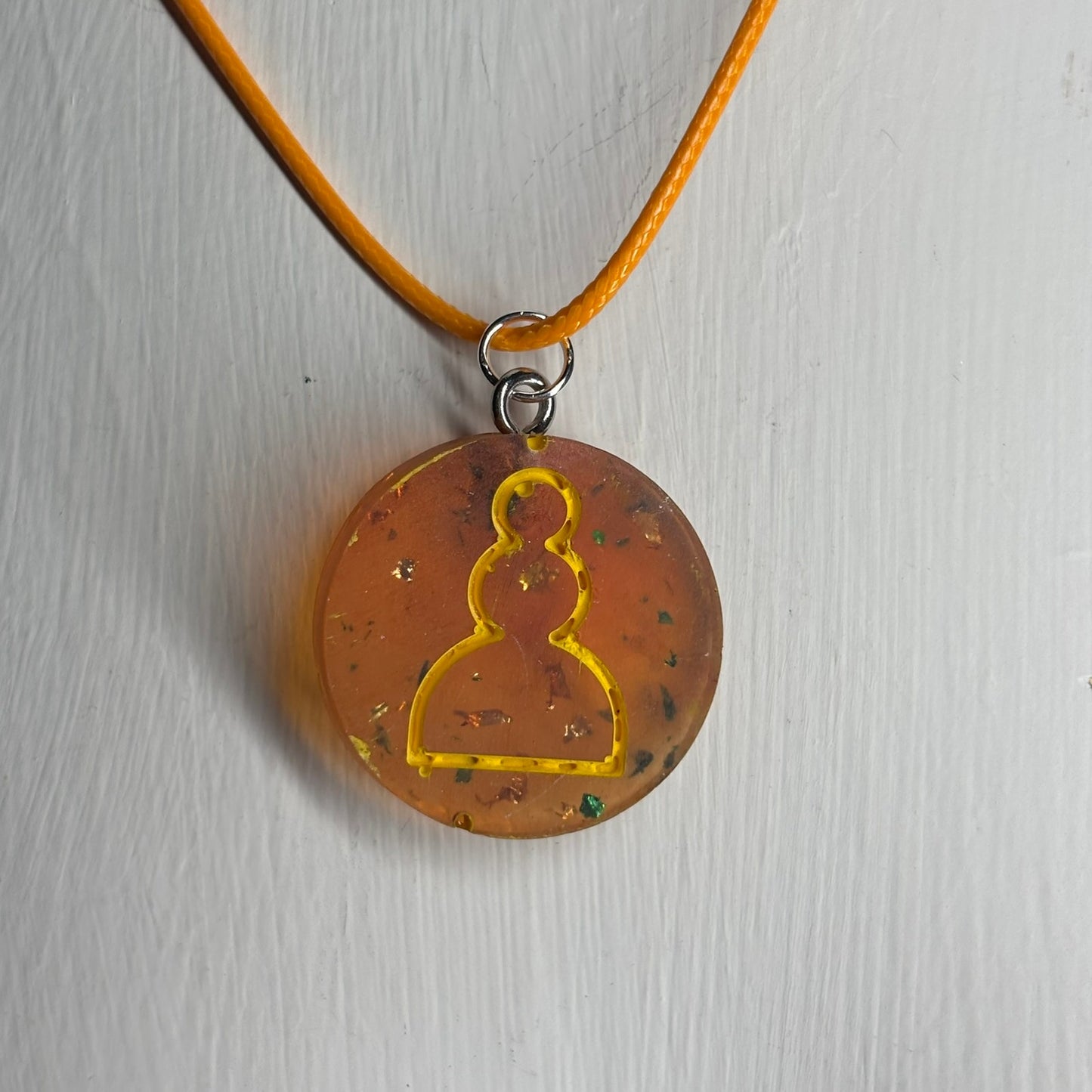 Orange Amber Pawn - Handmade Resin Chess Necklace