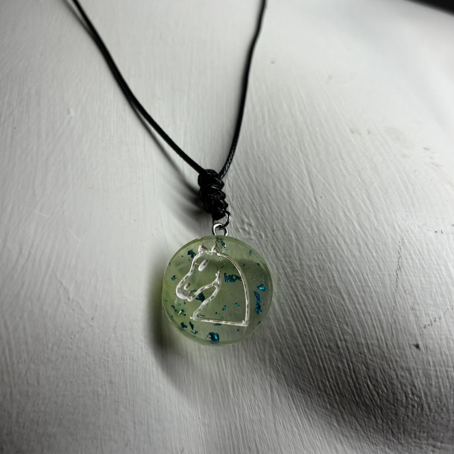 Lime Green Knight - Handmade Resin Chess Necklace