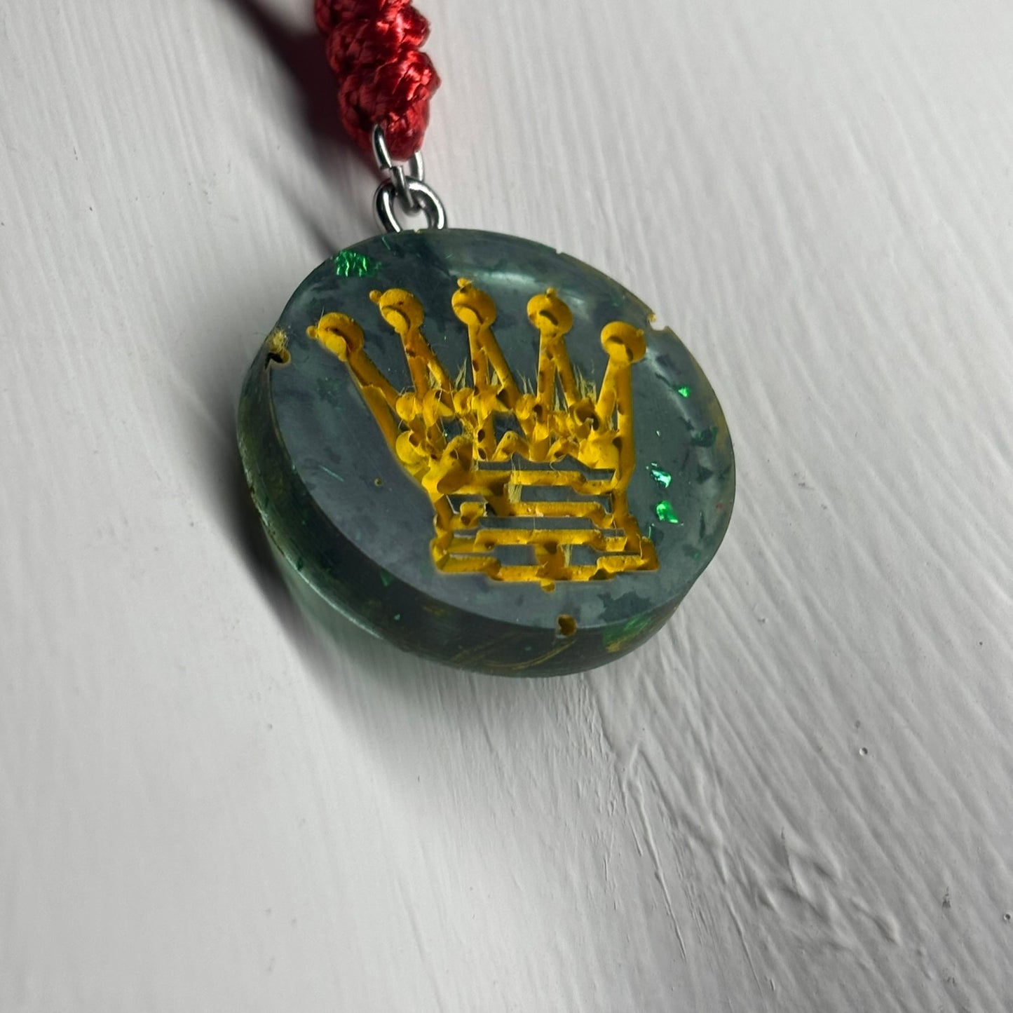 Royal Green/Yellow Queen - Handmade Resin Chess Necklace