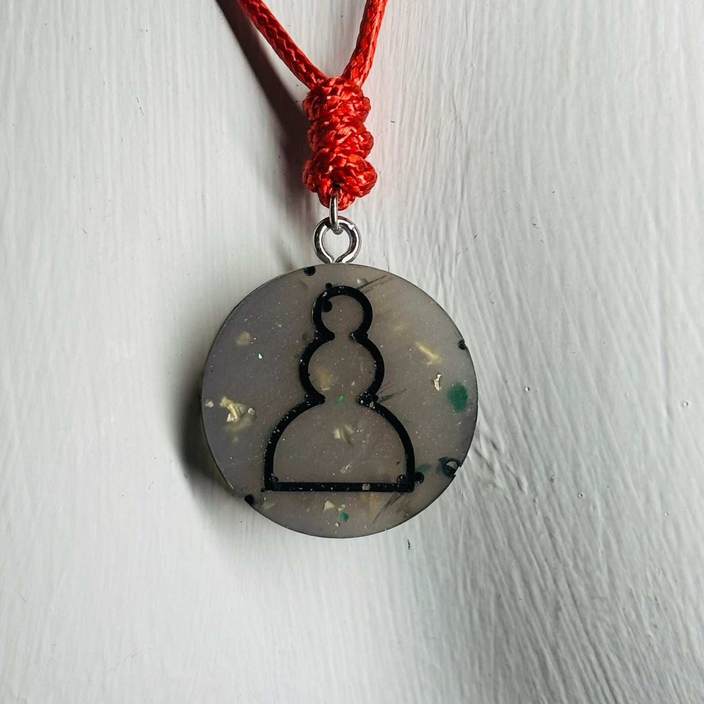 Gray Silver Pawn - Handmade Resin Chess Necklace