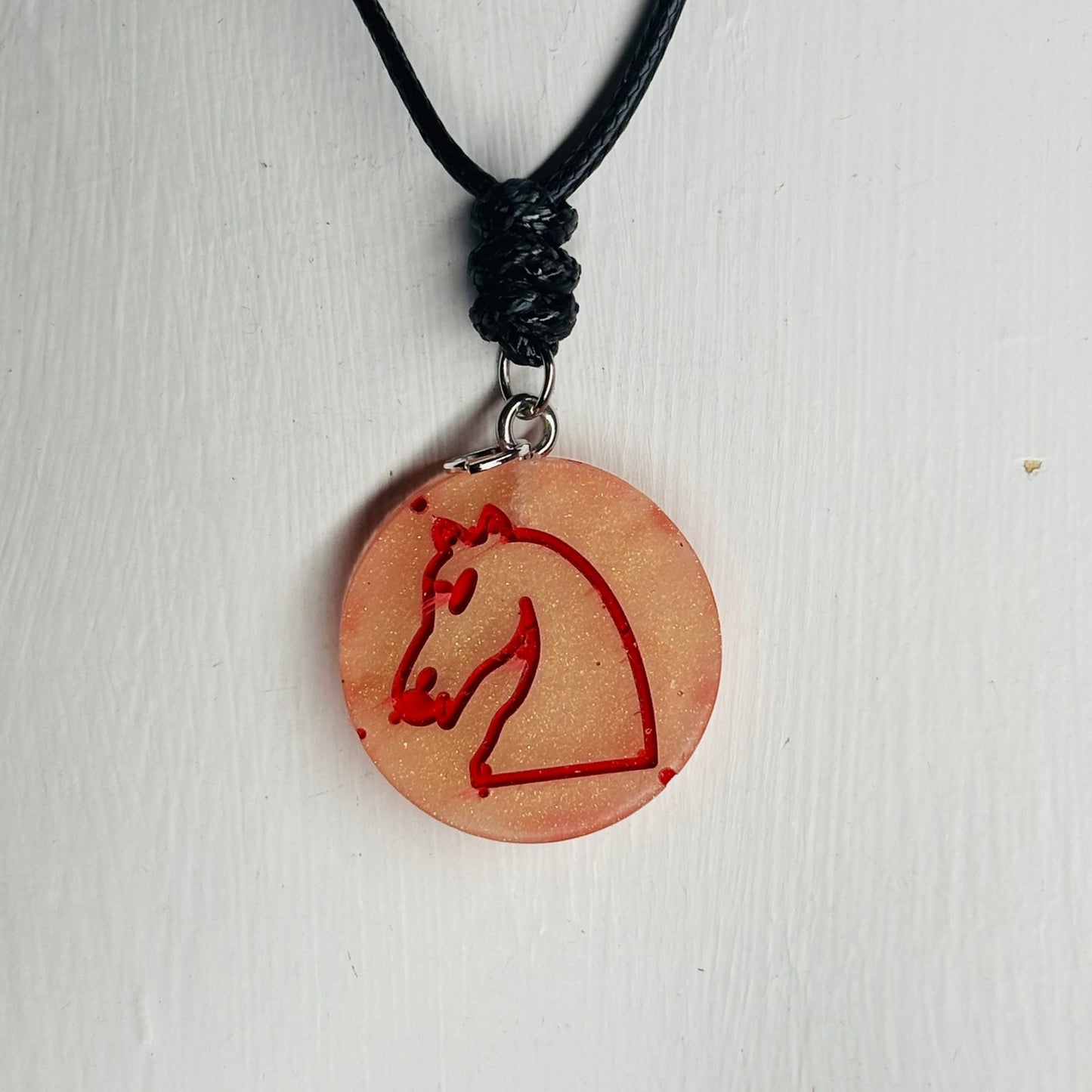 Red Print Knight- Handmade Resin Chess Necklace