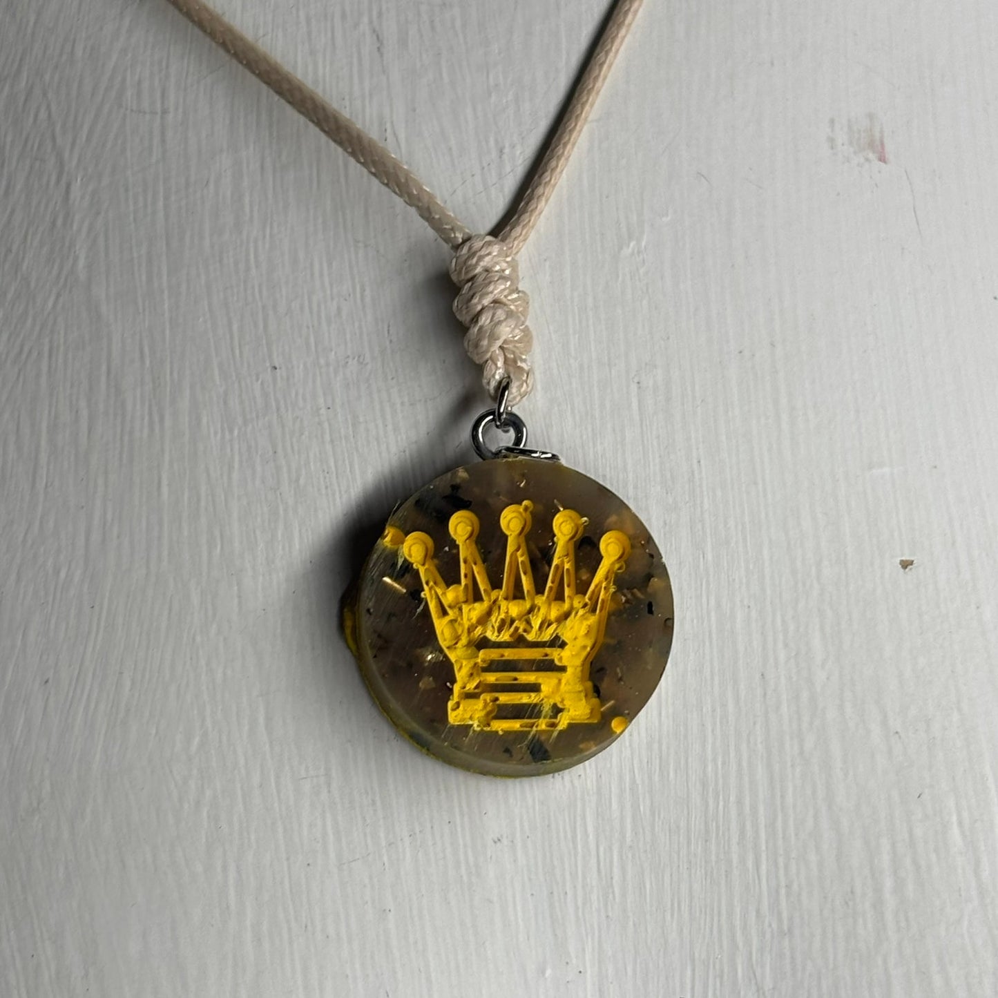 Vintage Yellow Print Queen - Handmade Resin Chess Necklace