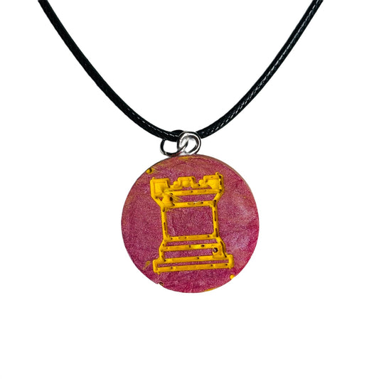 Smooth Pink Rook - Handmade Resin Chess Necklace
