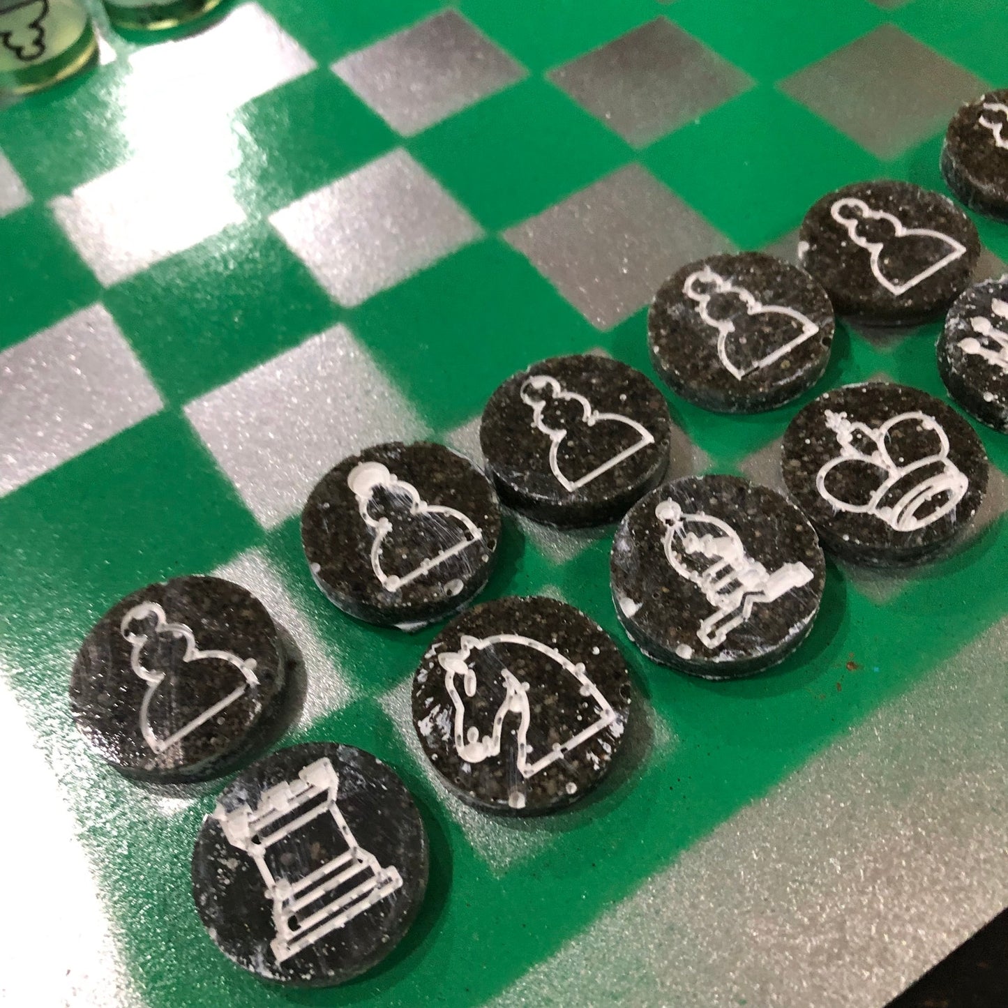 Chrome Green - Painted Chess Set
