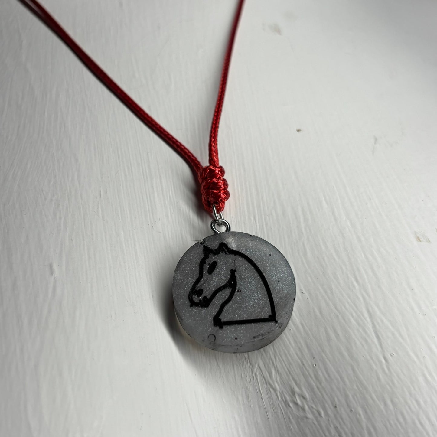 Silver Gray Knight - Handmade Resin Chess Necklace