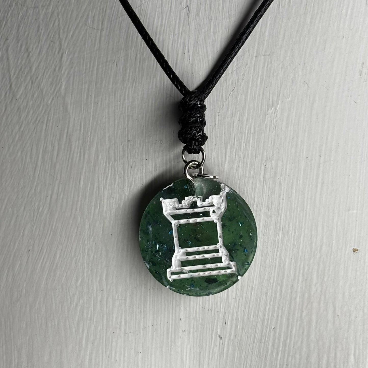 Green Crystal Rook - Handmade Resin Chess Necklace