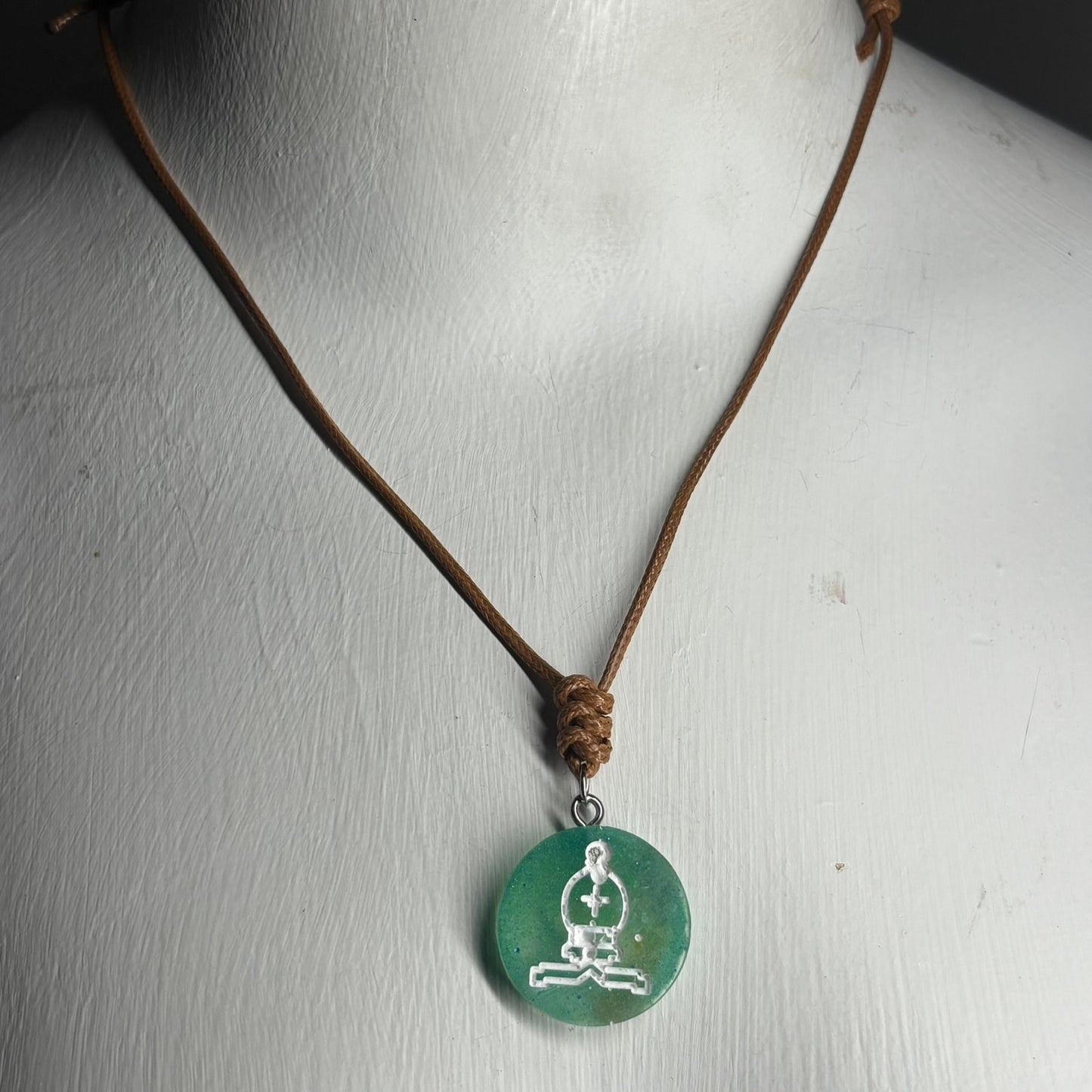 Aqua Green Bishop - Handmade Resin Chess Necklace