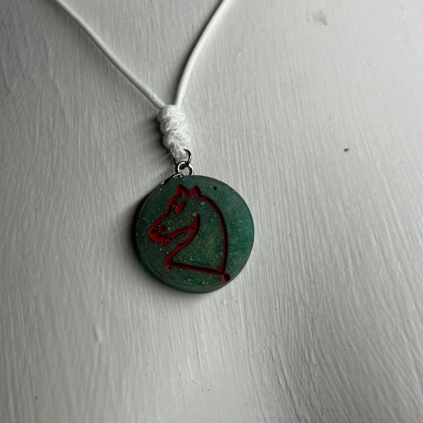 Dark Mint Green - Handmade Resin Chess Necklace