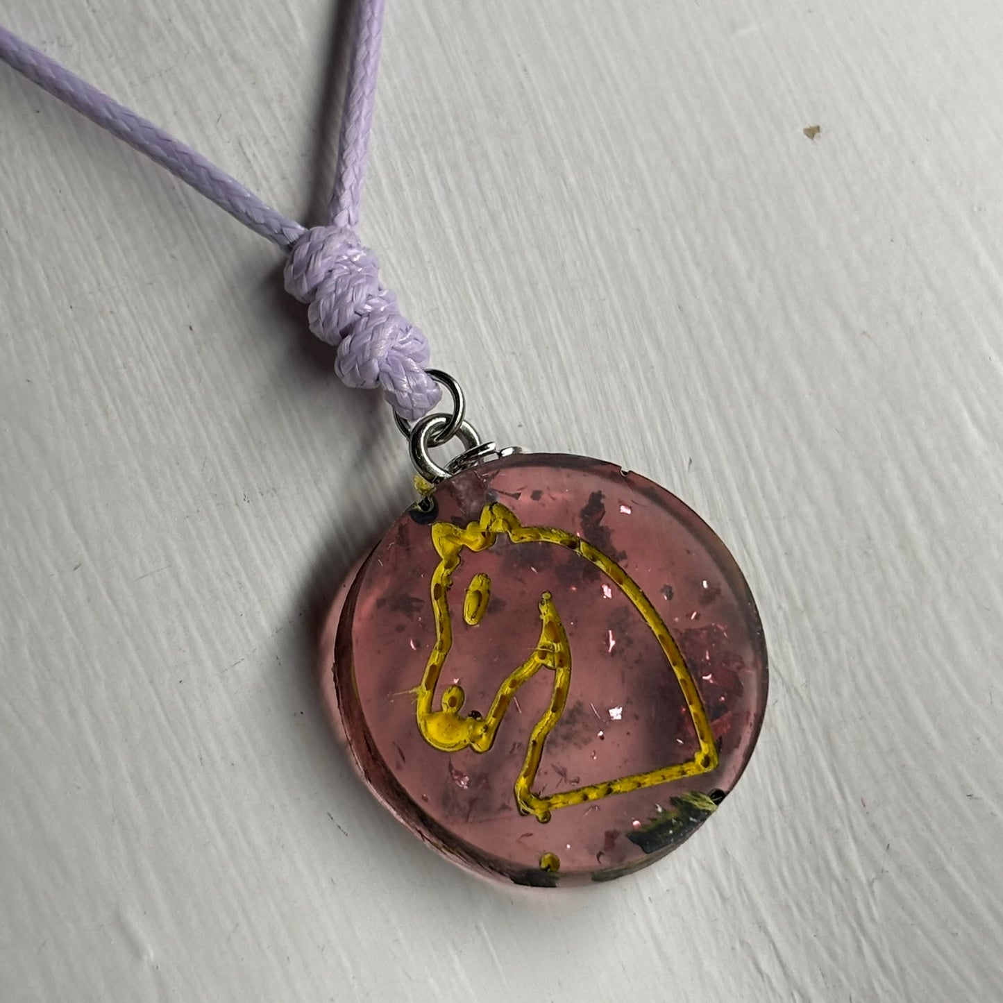 Purple Translucent Knight - Handmade Resin Chess Necklace