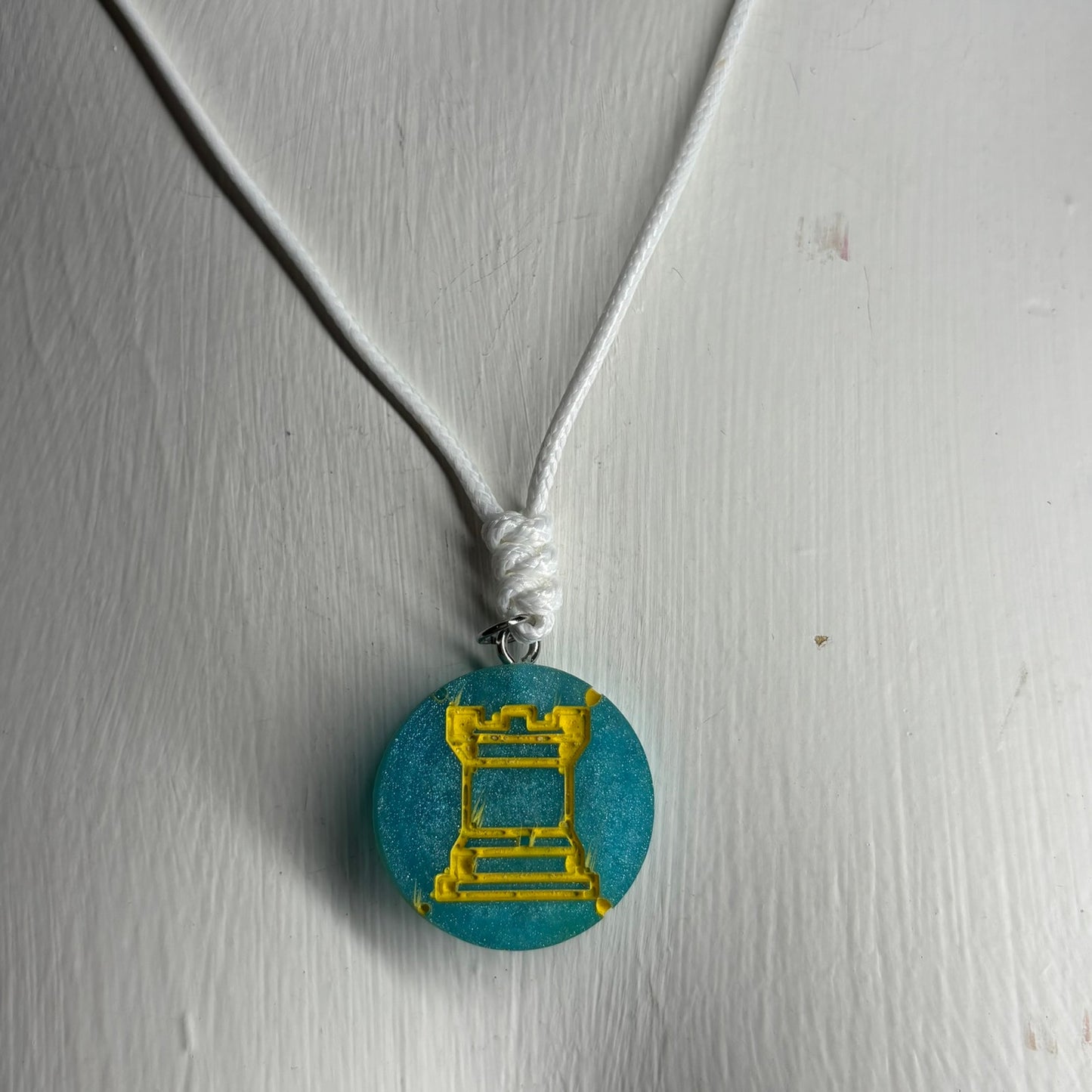 Aqua Green Rook - Handmade Resin Chess Necklace
