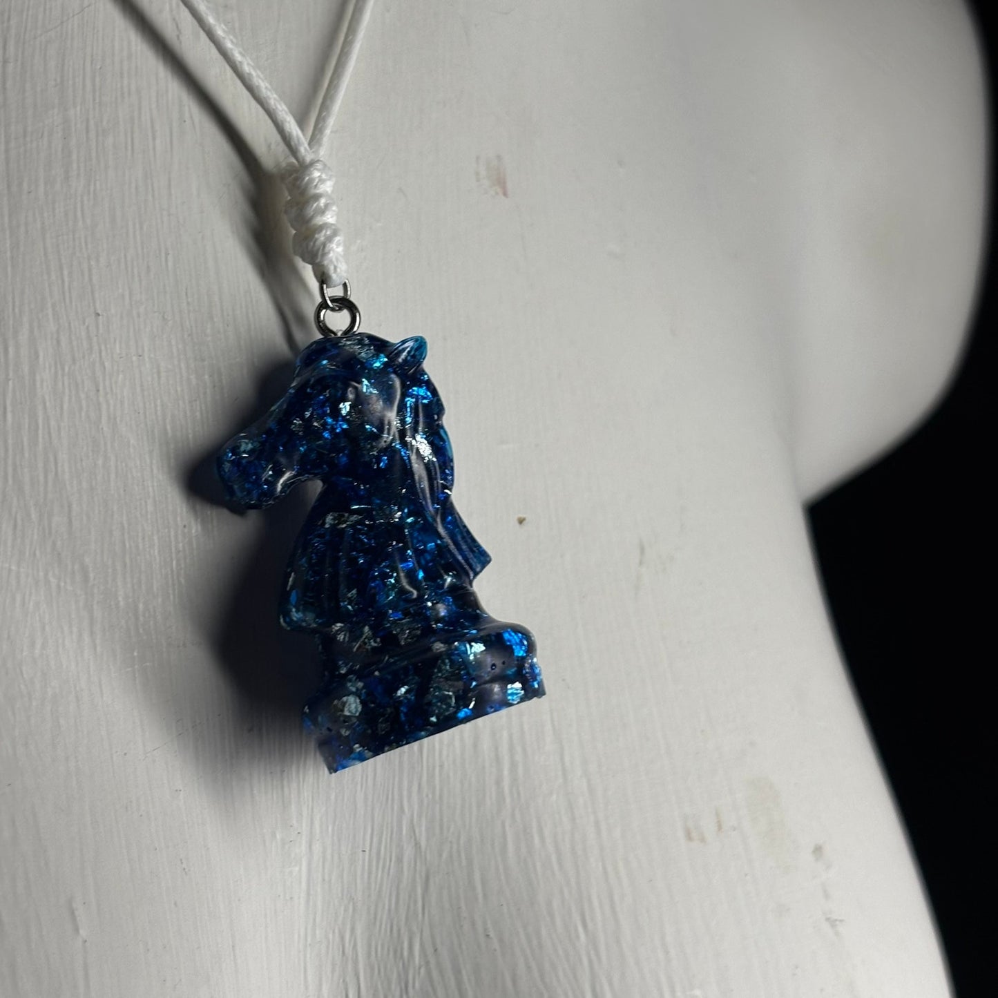Blue Crystal Knight - Handmade Resin Chess Necklace