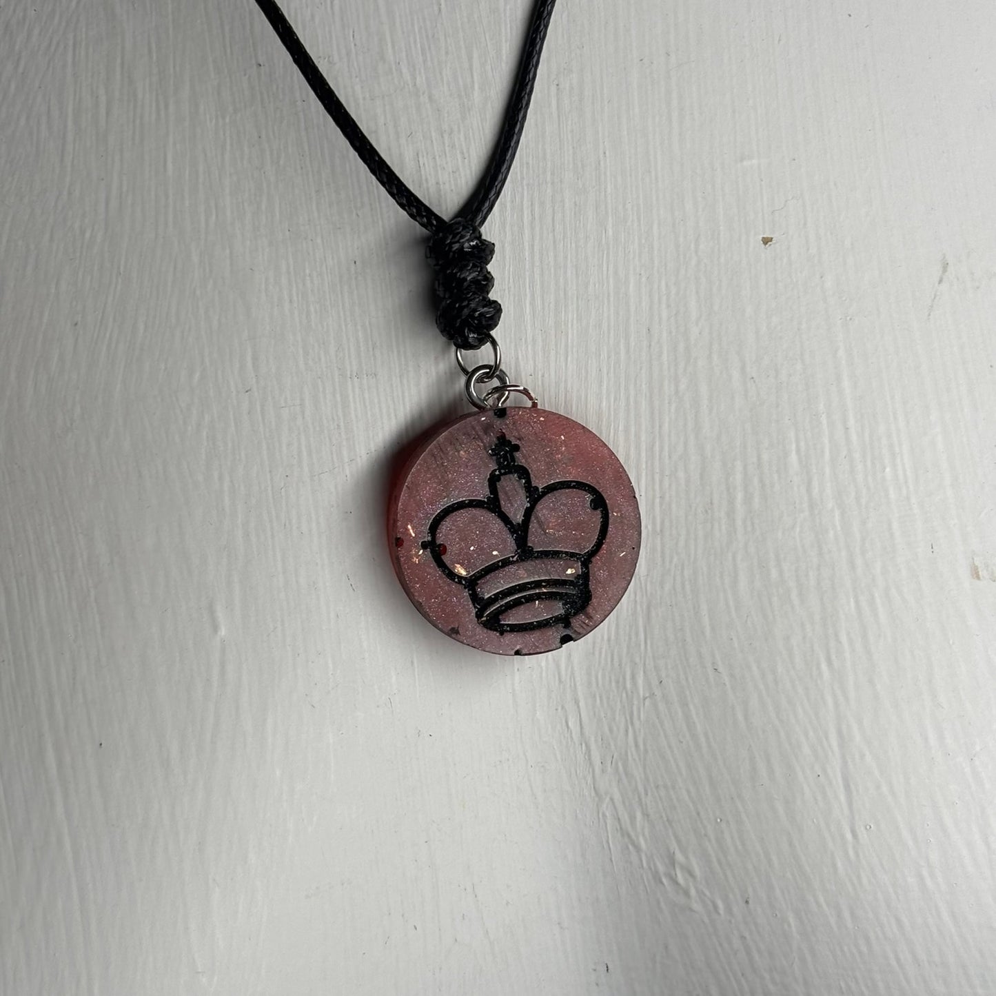 Fading Red Crystal King - Handmade Resin Chess Necklace