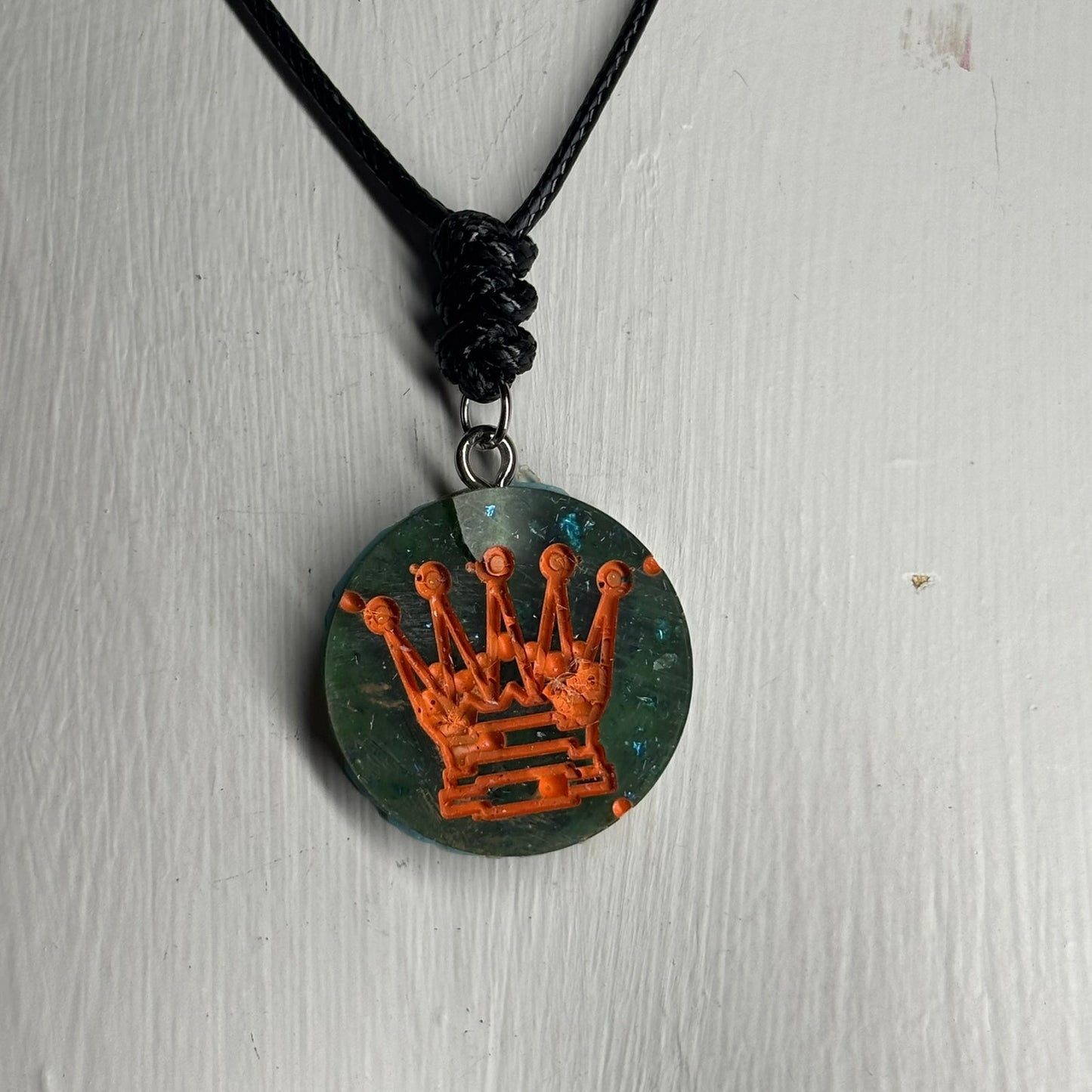Green Crystal Orange Queen - Handmade Resin Chess Necklace