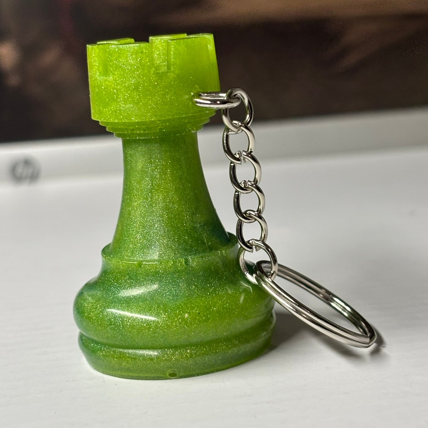 Candy Colored Green Rook - Handmade Resin Keychain - Large Edition