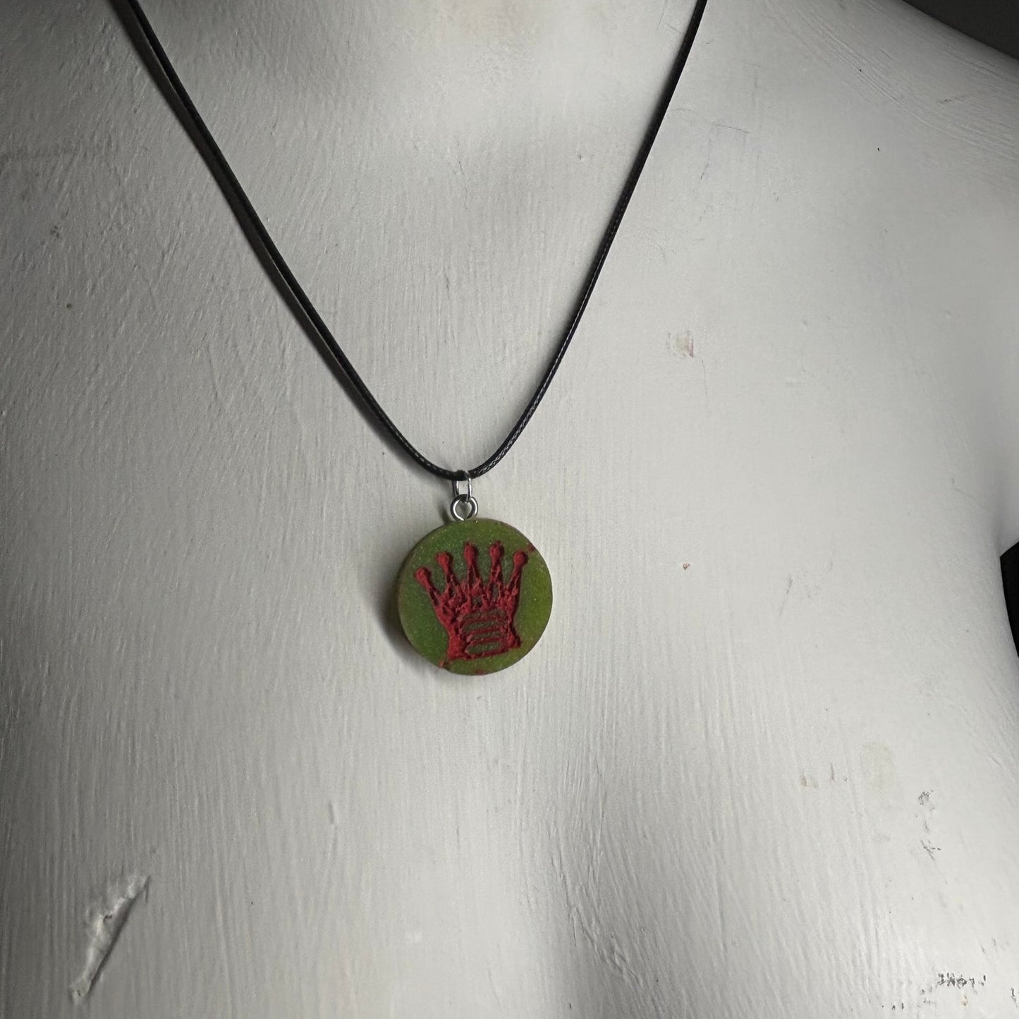 Stained Red Queen - Handmade Resin Chess Necklace