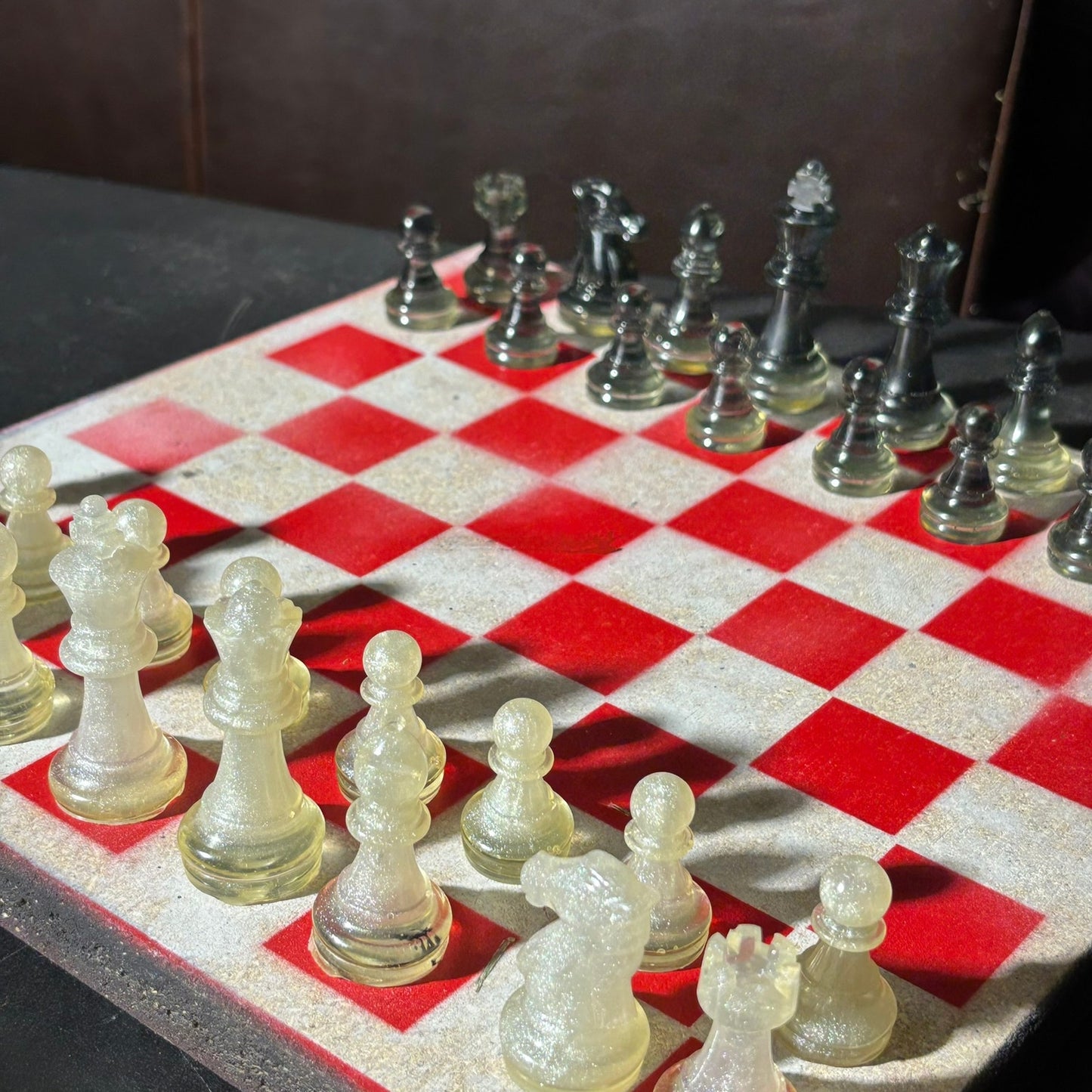 Red & White - Painted Chess Set