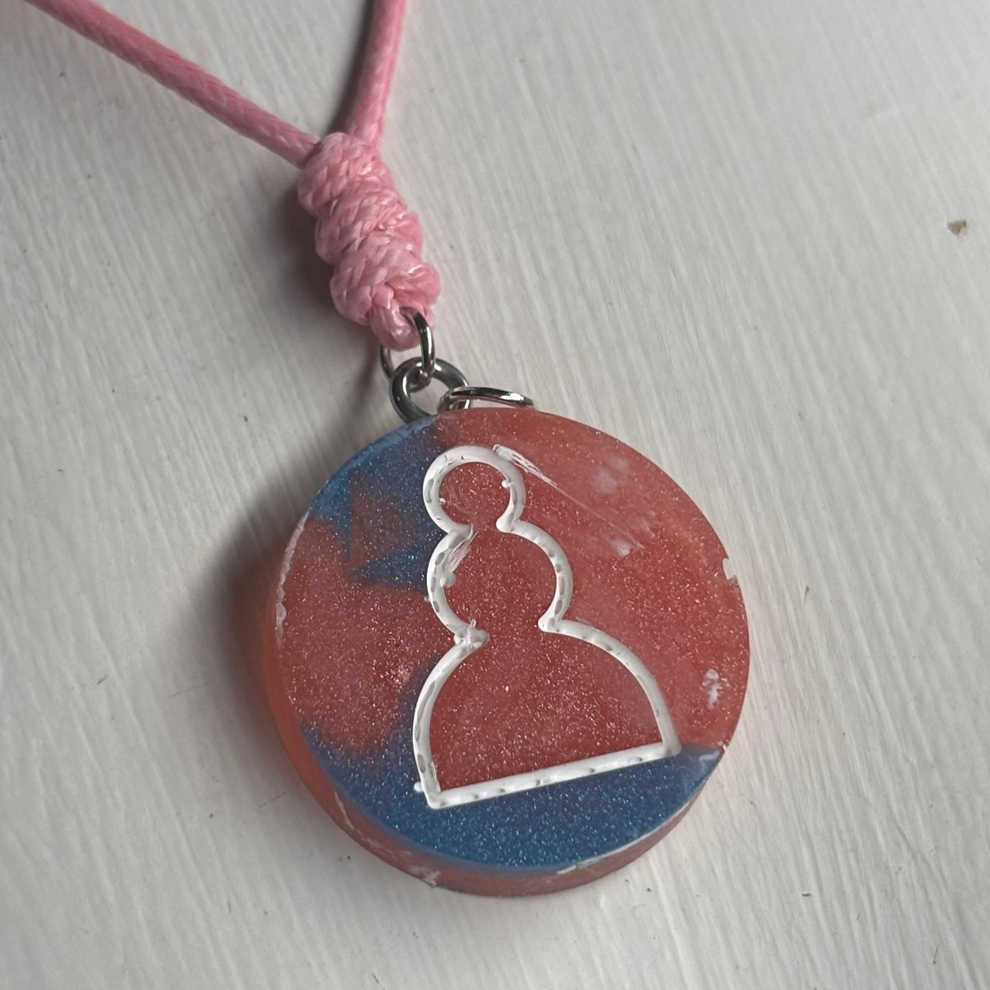 Pink & Blue Pawn - Handmade Resin Chess Necklace