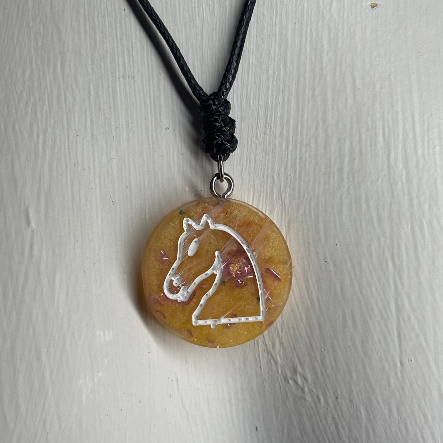 Yellow Crystal Knight - Handmade Resin Chess Necklace