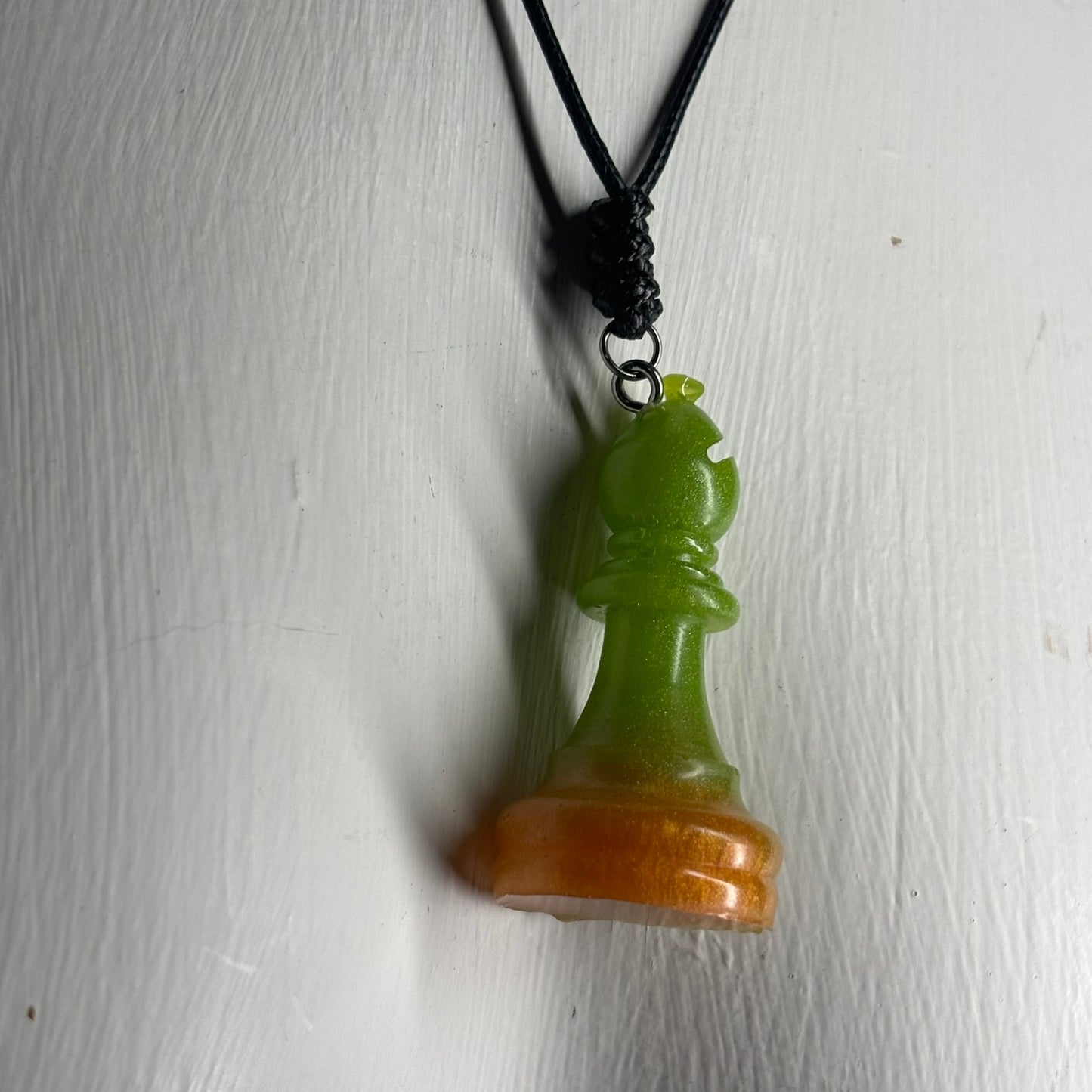 Green & Orange Bishop - Handmade Resin Chess Necklace