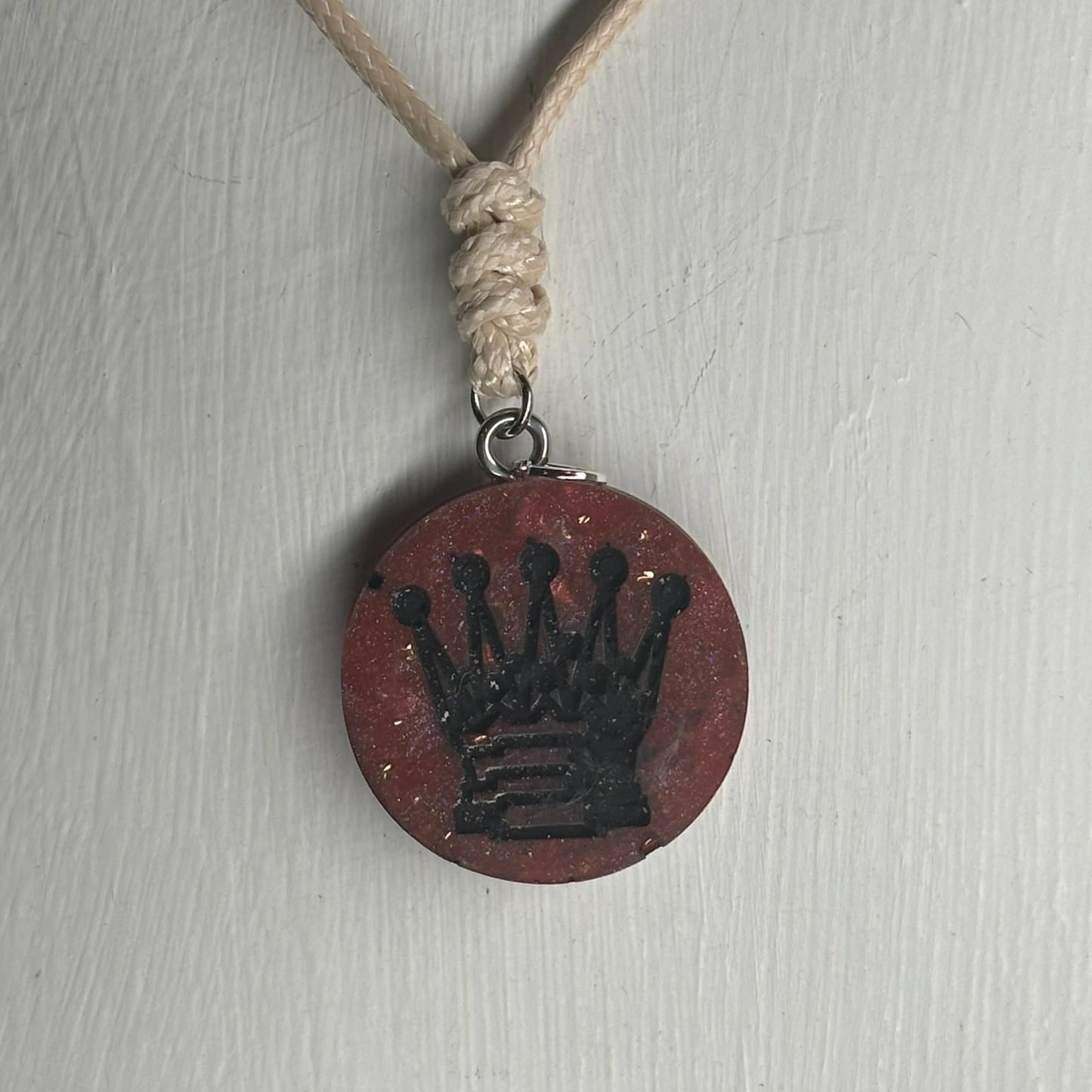 Burned Red Queen - Handmade Resin Chess Necklace