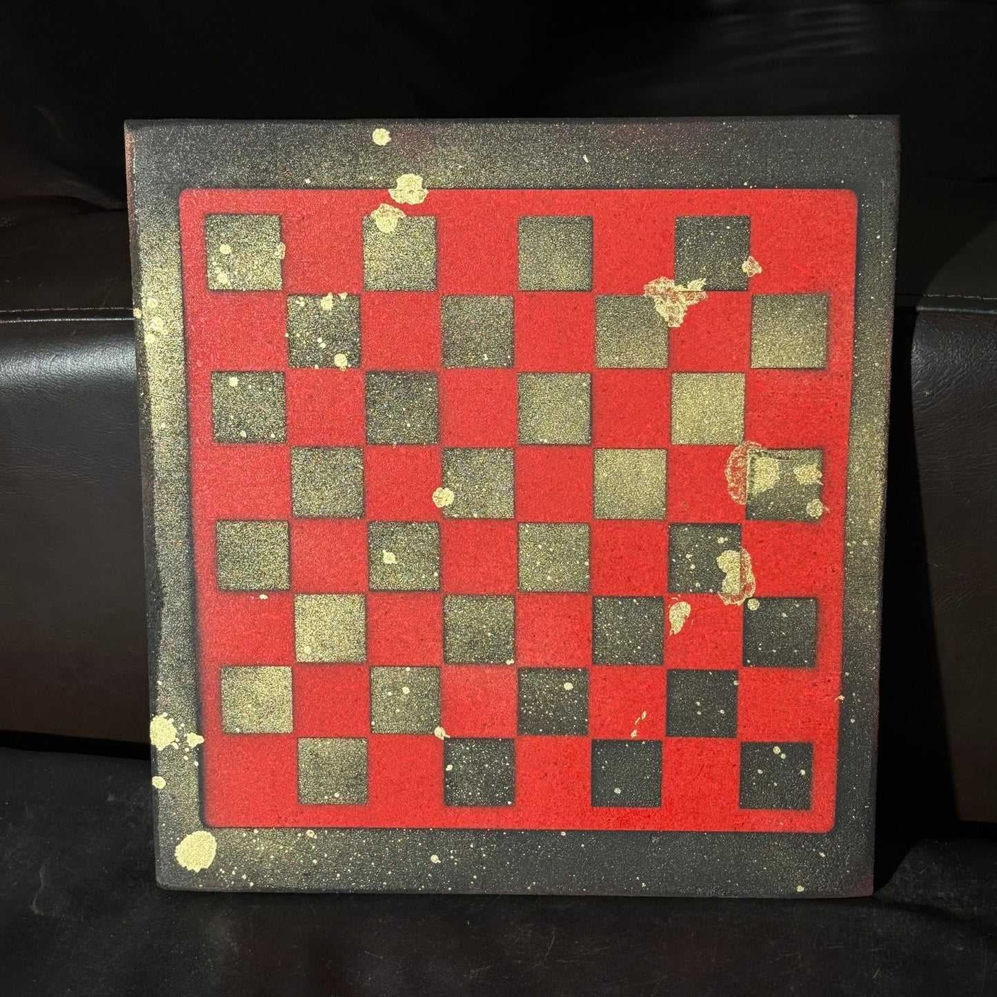 Red & Black Golden Drip - Painted Chess Board