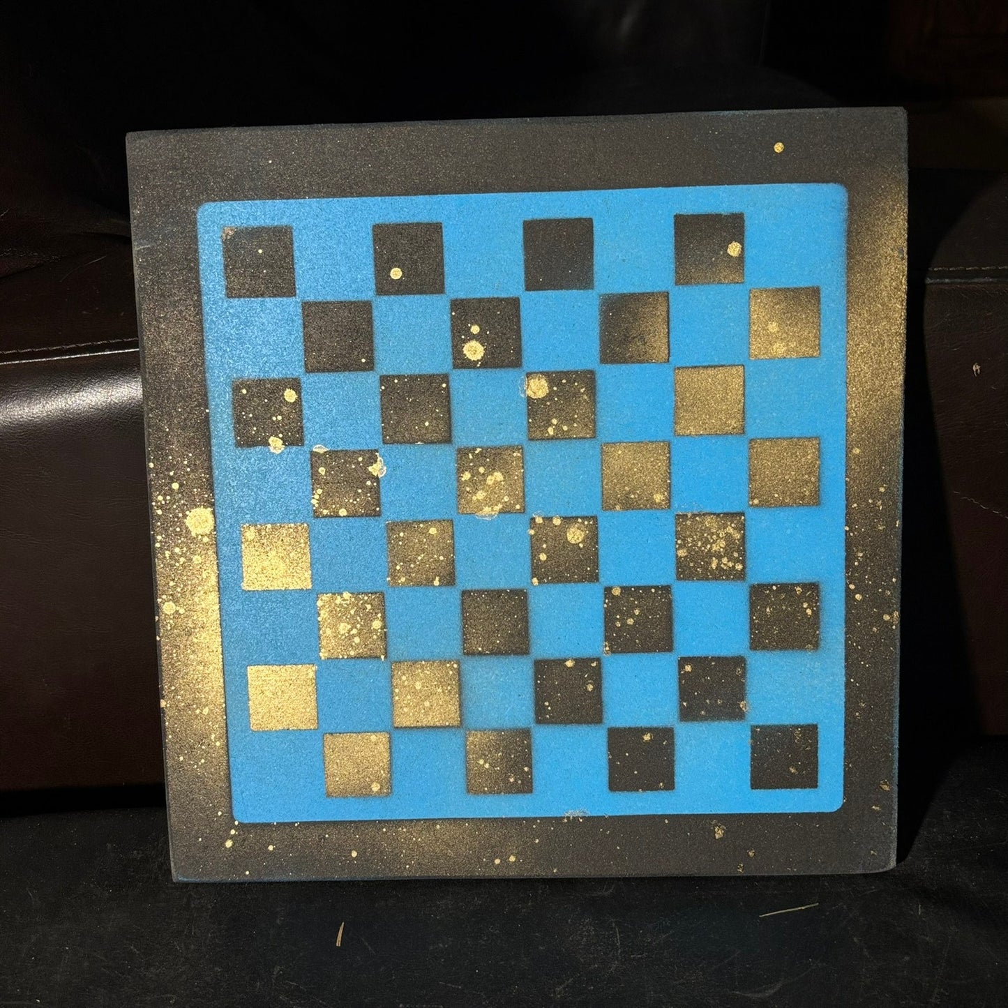 Blue & Black Gold Mist - Painted Chess Board