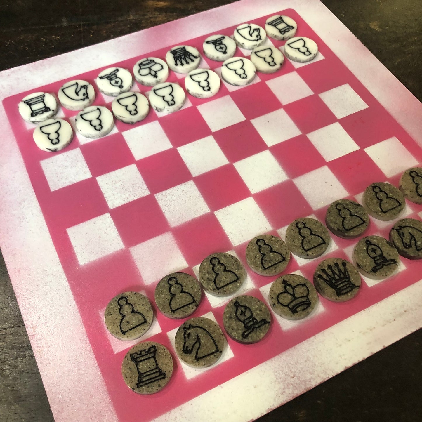 Pink & White - Painted Chess Set