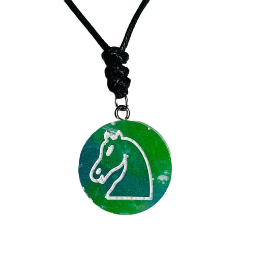Cool Green Knight - Handmade Resin Chess Necklace - Flat Edition