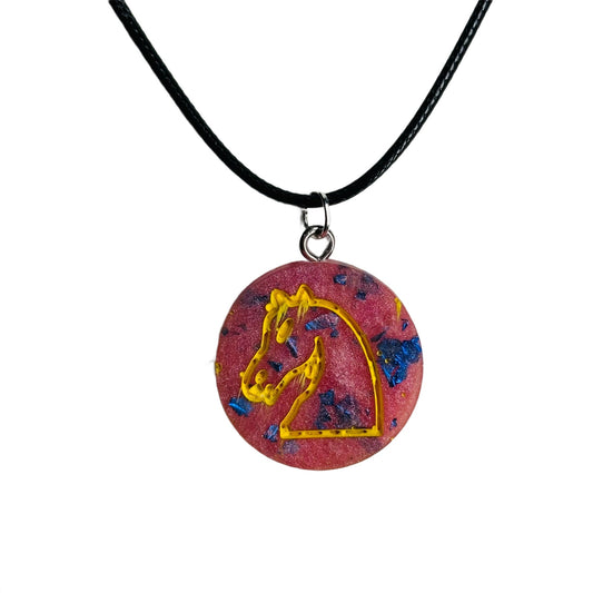 Pink Print Knight - Handmade Resin Chess Necklace