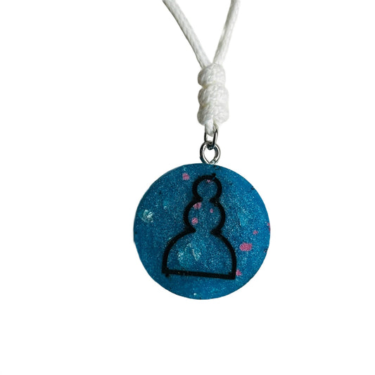 Pearl Blue Pawn - Handmade Resin Chess Necklace