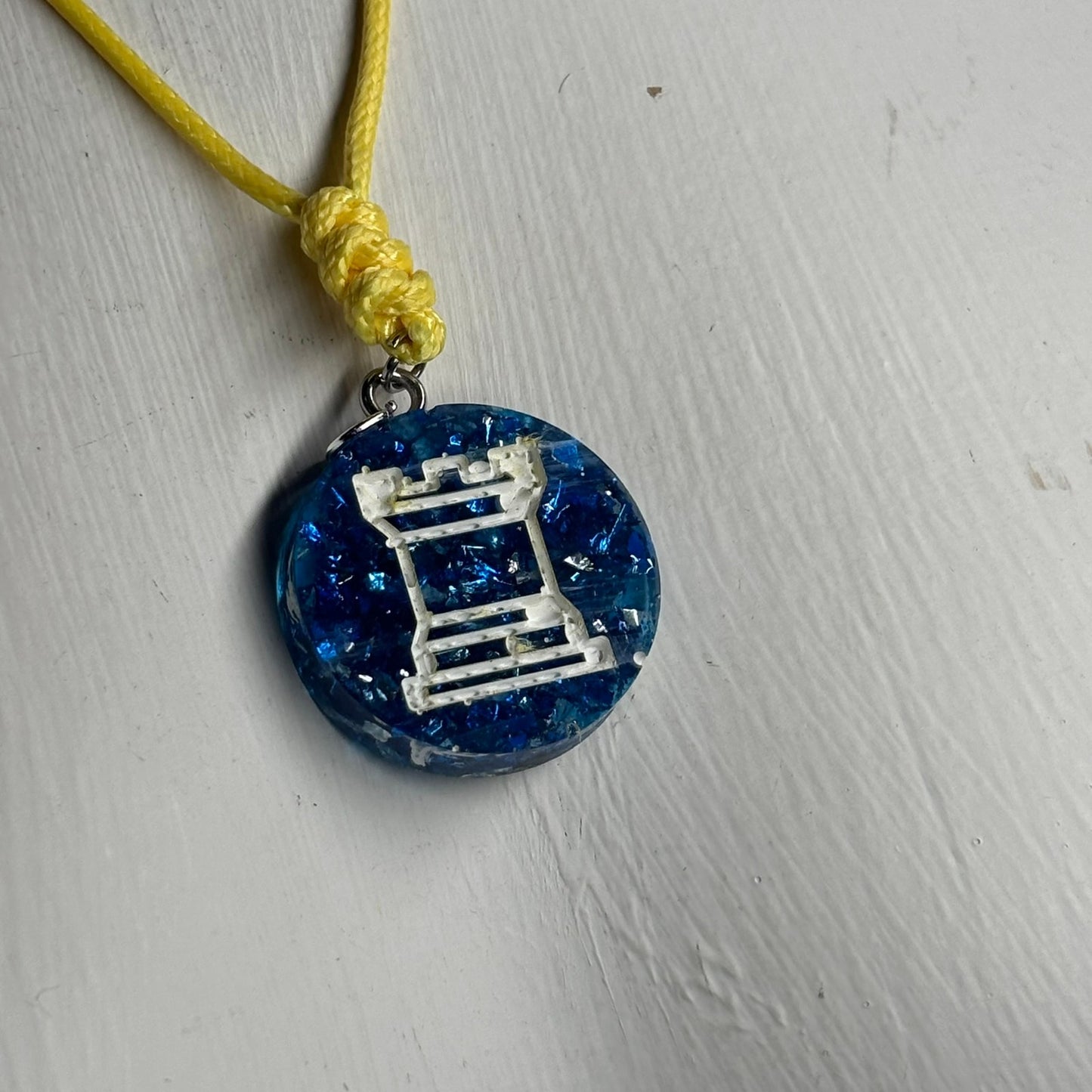 Crystal Ice Blue Rook - Handmade Resin Chess Necklace