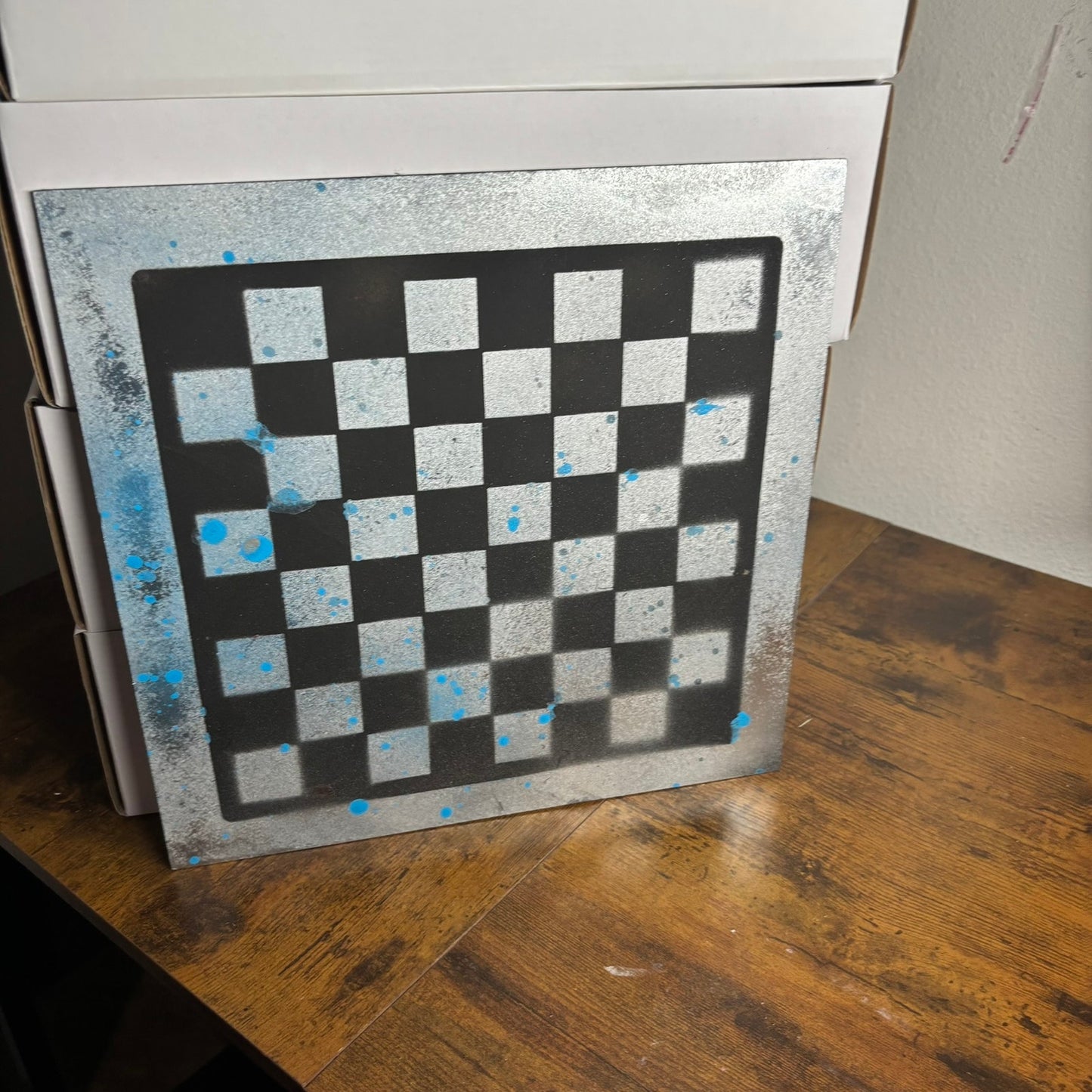 Chrome Black & Blue - Painted Chess Board