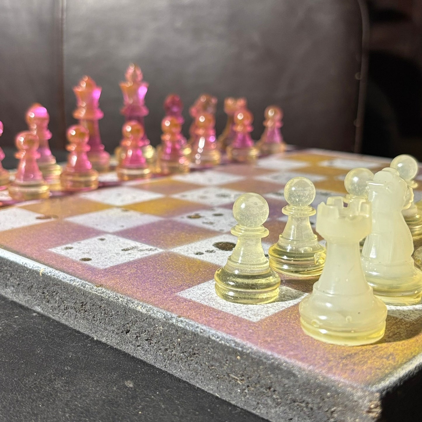 Purple & Yellow Mesh - Painted Chess Set