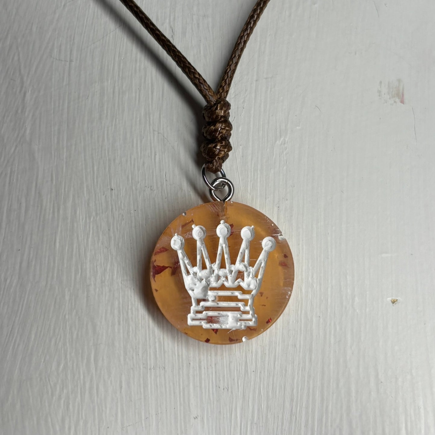 Light Amber Queen - Handmade Resin Chess Necklace