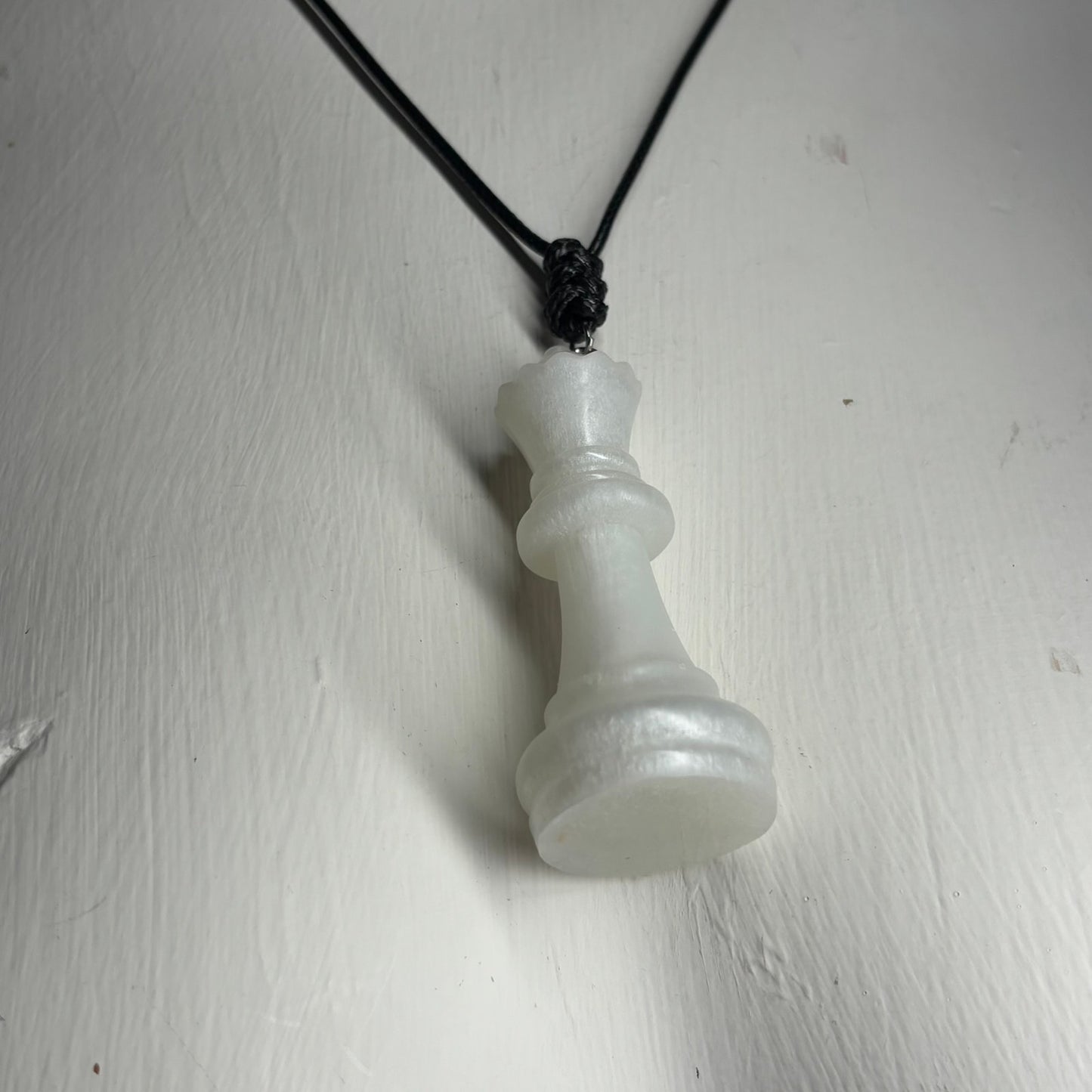 Simple White Queen - Handmade Resin Chess Necklace