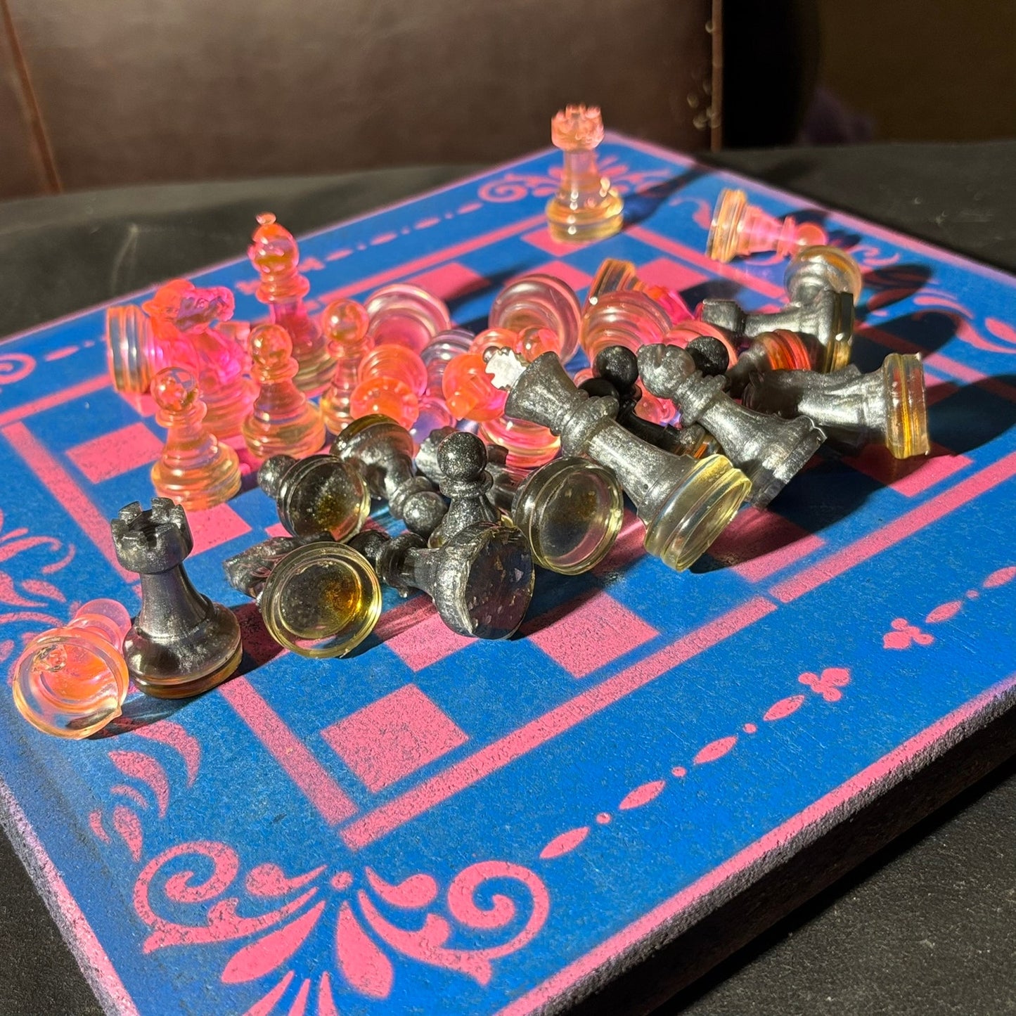 Fancy Pink & Blue - Painted Chess Set
