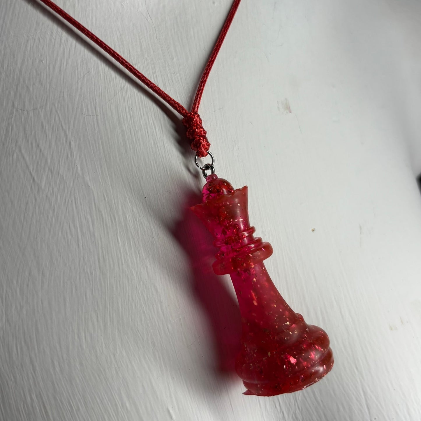 Red Crystal Queen - Handmade Resin Chess Necklace