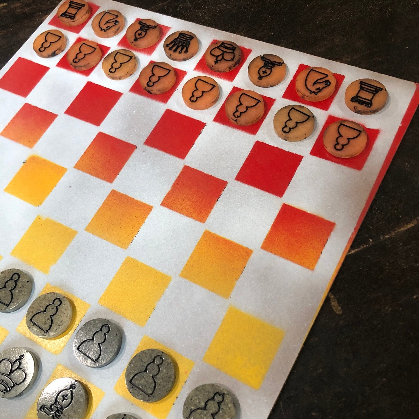 Fading Red & Yellow - Painted Chess Set