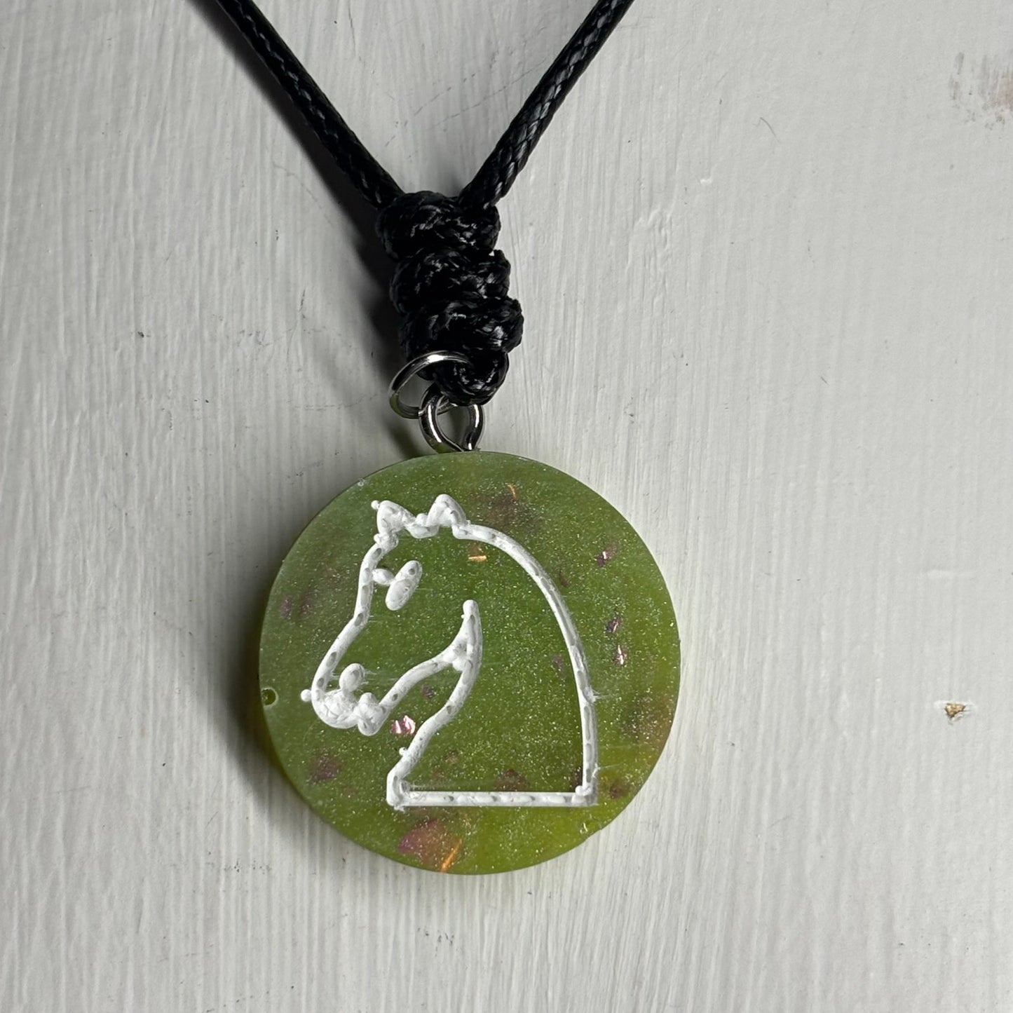 Neon Green Knight - Handmade Resin Chess Necklace