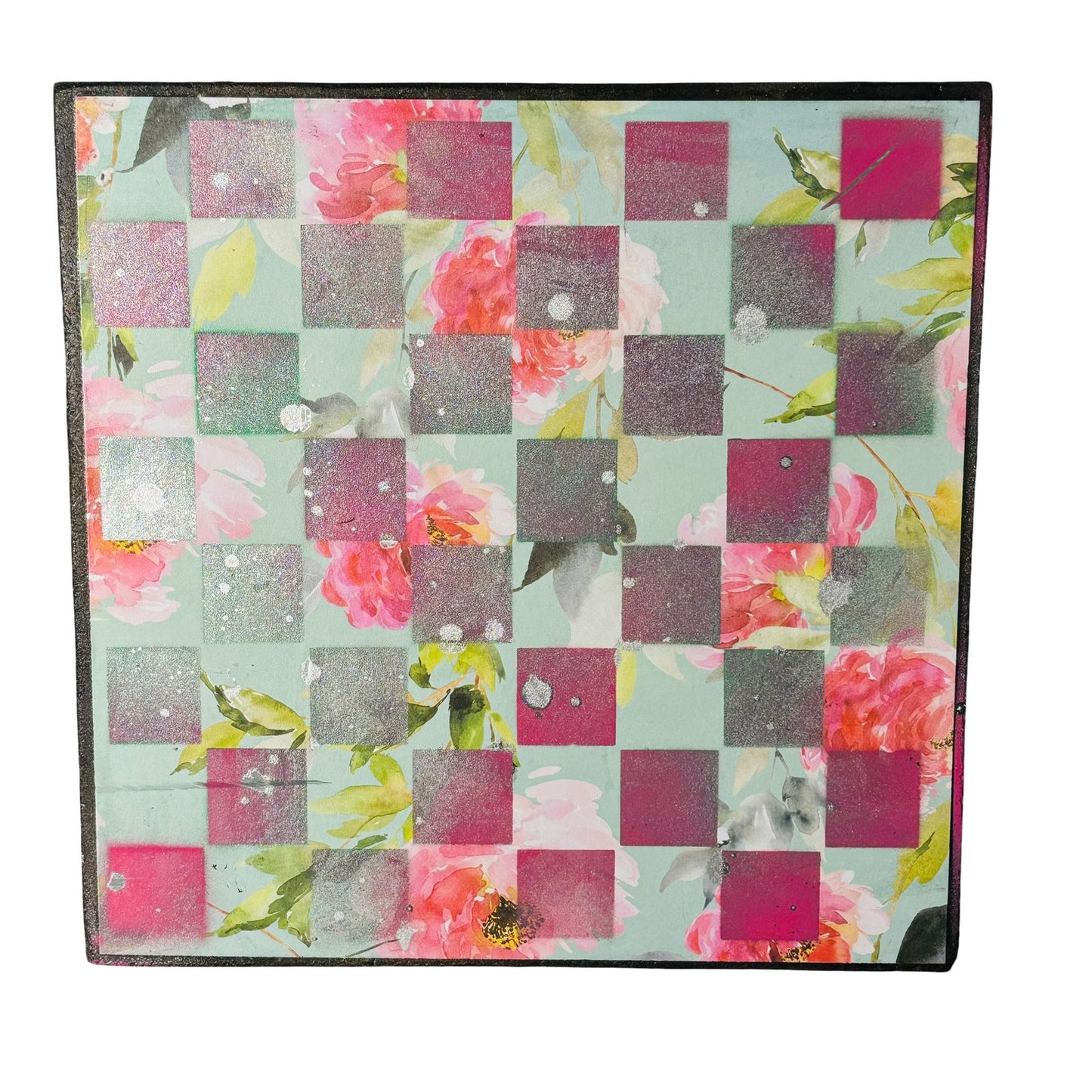 Mint Green Flowers - Scrapbook Chess Board