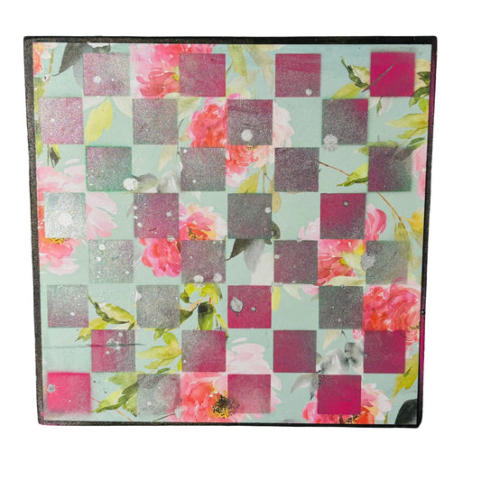 Mint Green Flowers - Scrapbook Chess Board