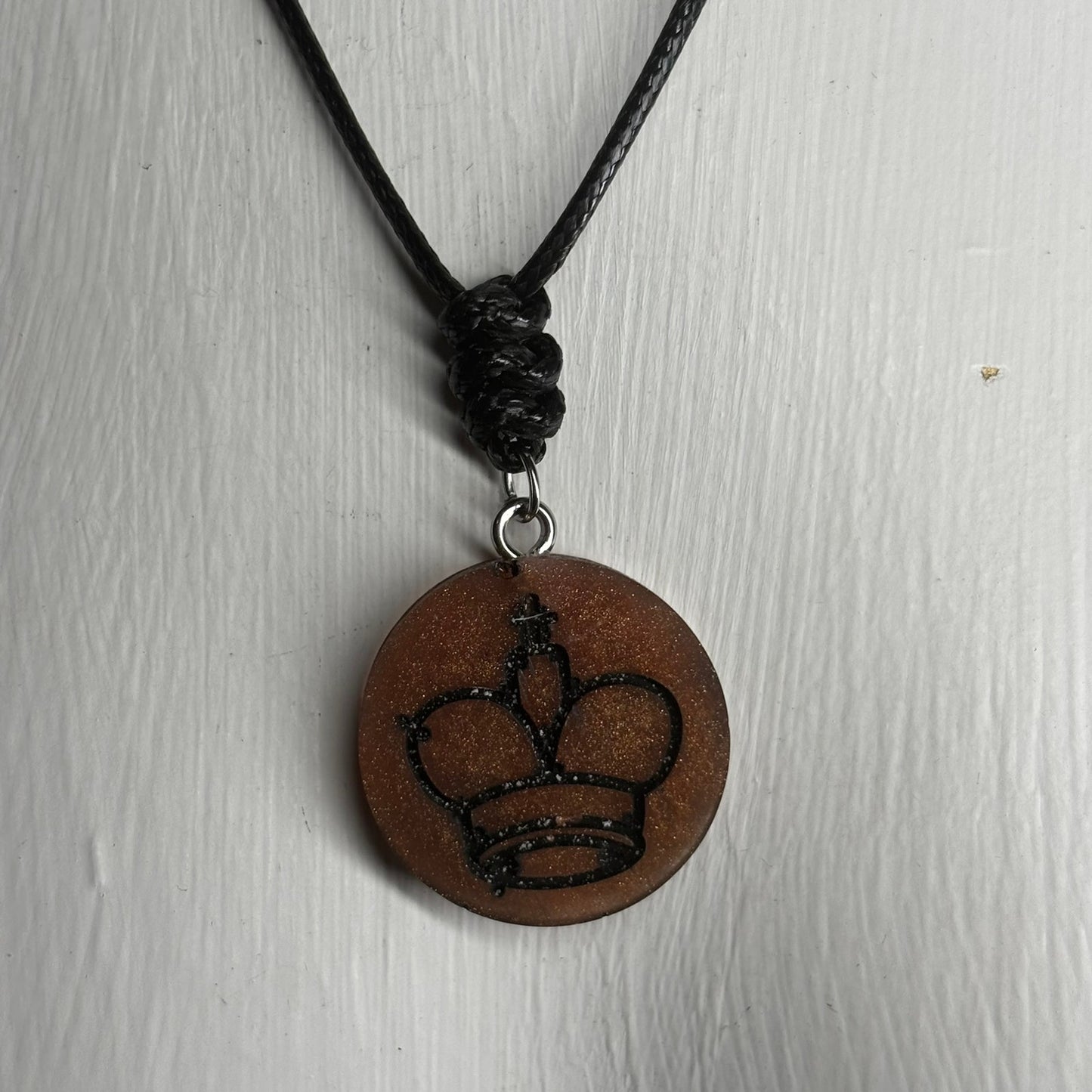 Dark Amber King - Handmade Resin Chess Necklace